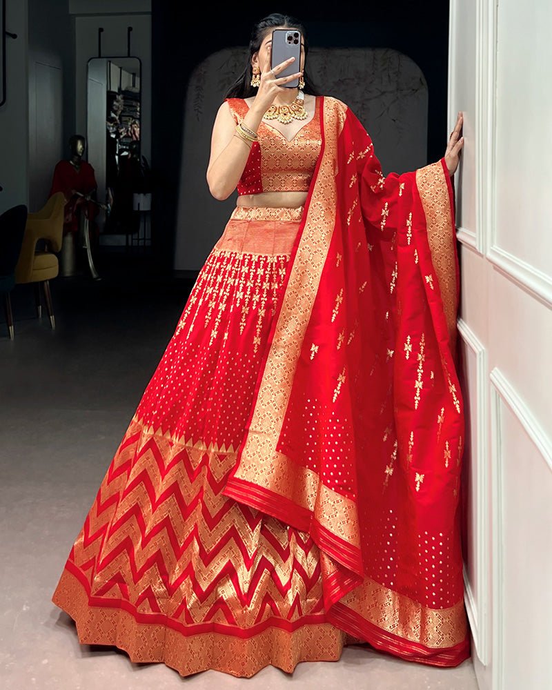 Banarasi Silk Zari Weaving Worked Designer Lehenga Choli - Zimonza