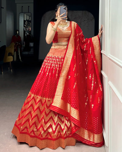 Banarasi Silk Zari Weaving Worked Designer Lehenga Choli - Zimonza