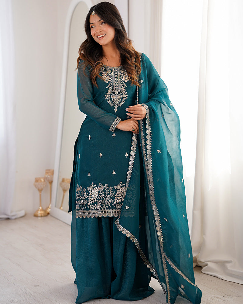 Classy Rani Crunchy Silk Embroidered Palazzo Suit for Women