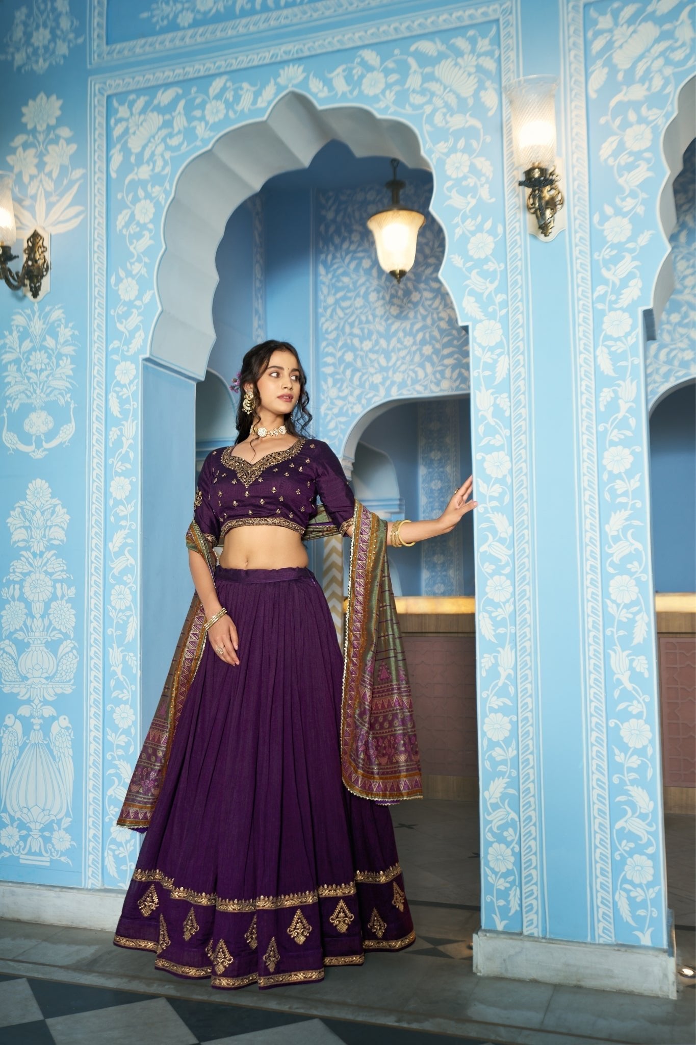 Stunning Vichitra Silk Embroidery Sequins Worked Lehenga Choli Set - Zimonza