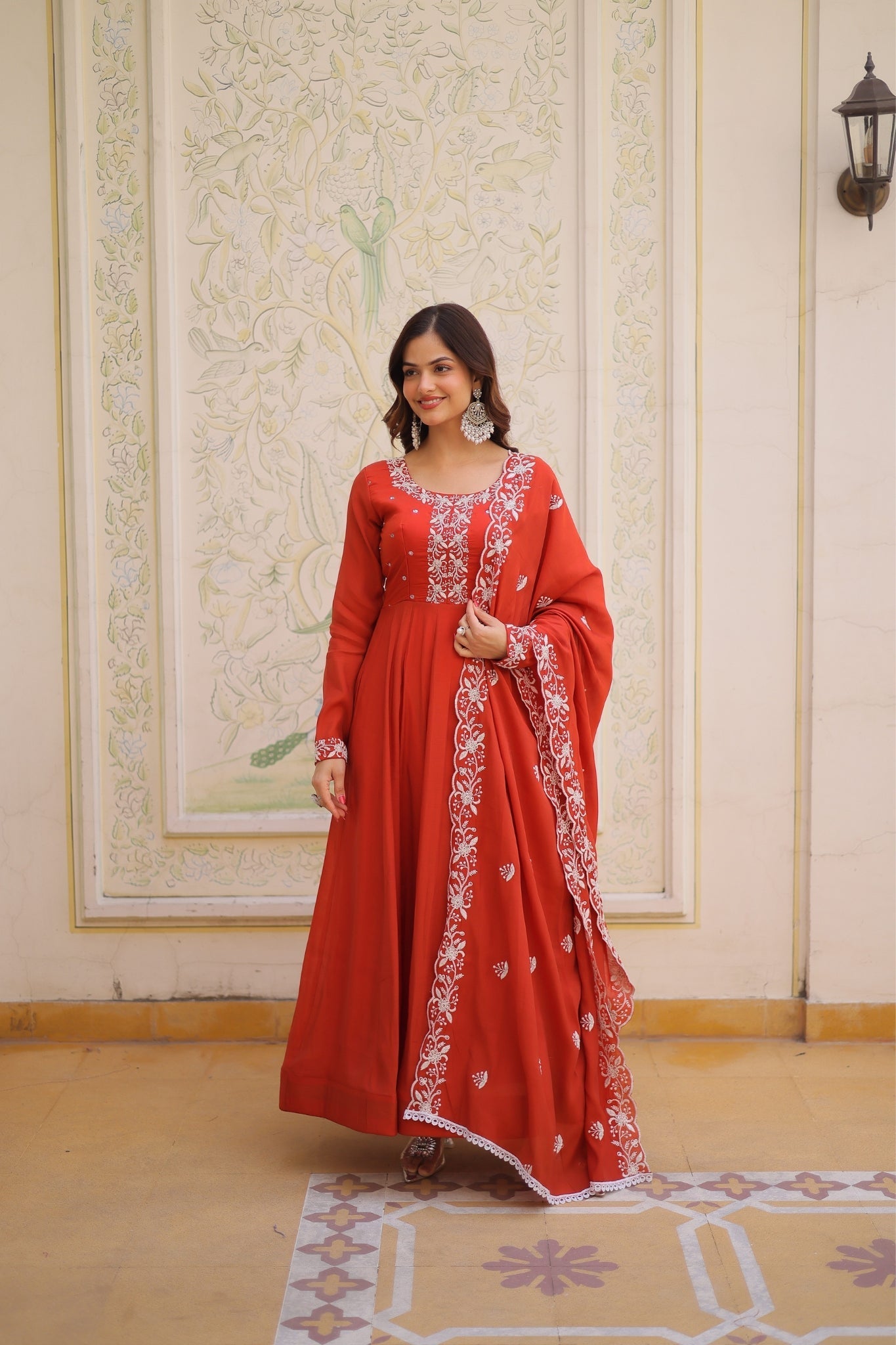 Mal Chanderi Beads Embroidered Anarkali Suit for Women
