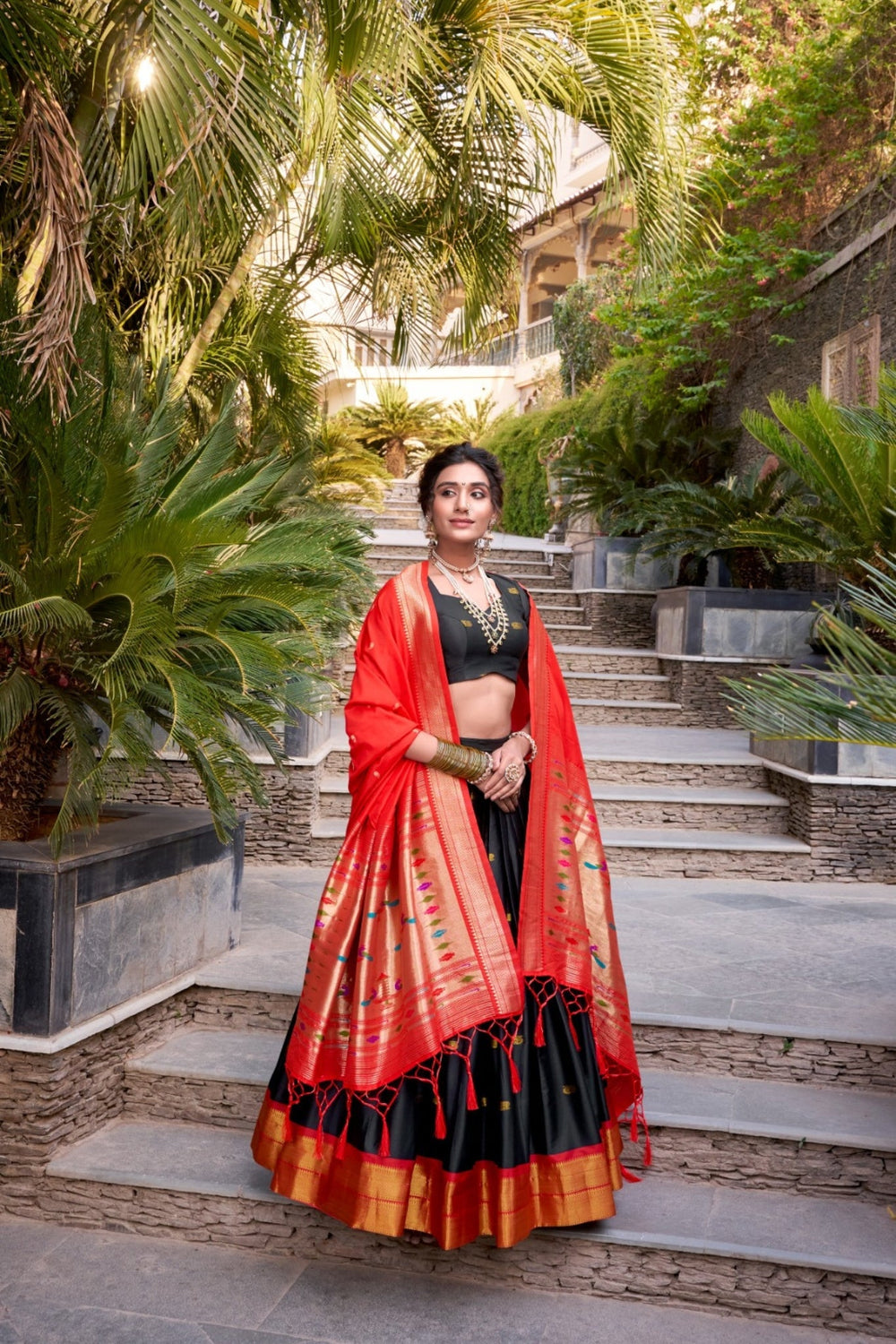 Pink Paithani Jacquard Silk Lehenga Set with Zari Weaving Work