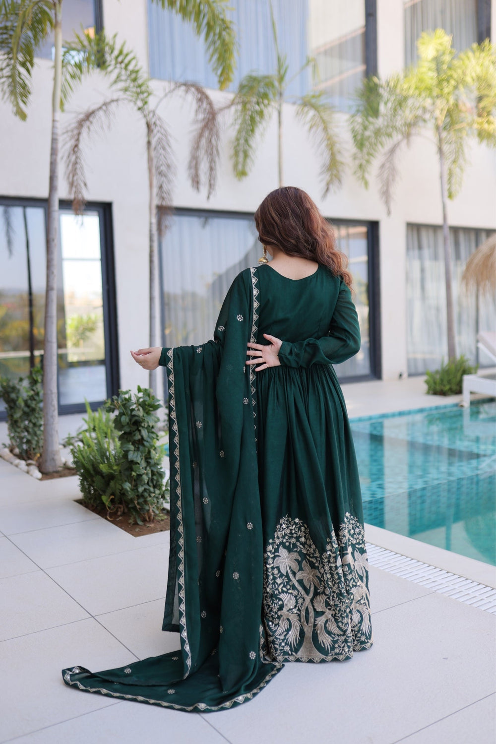 Green Rangoli Crush Sequins Multi Embroidery Anarkali Suit for Women