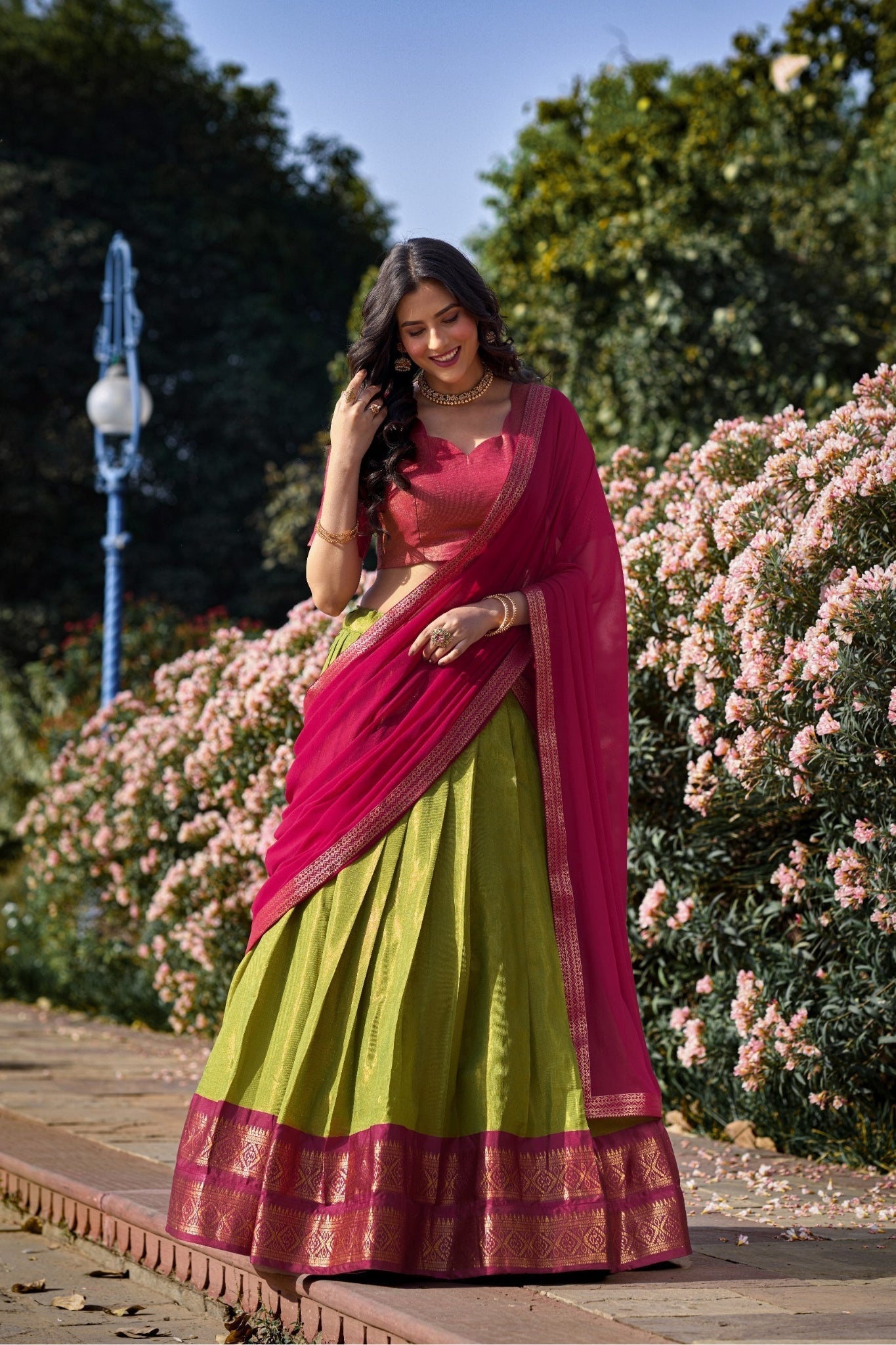 Parrot-Green Trending Kanchipuram Silk Designer Lehenga Choli