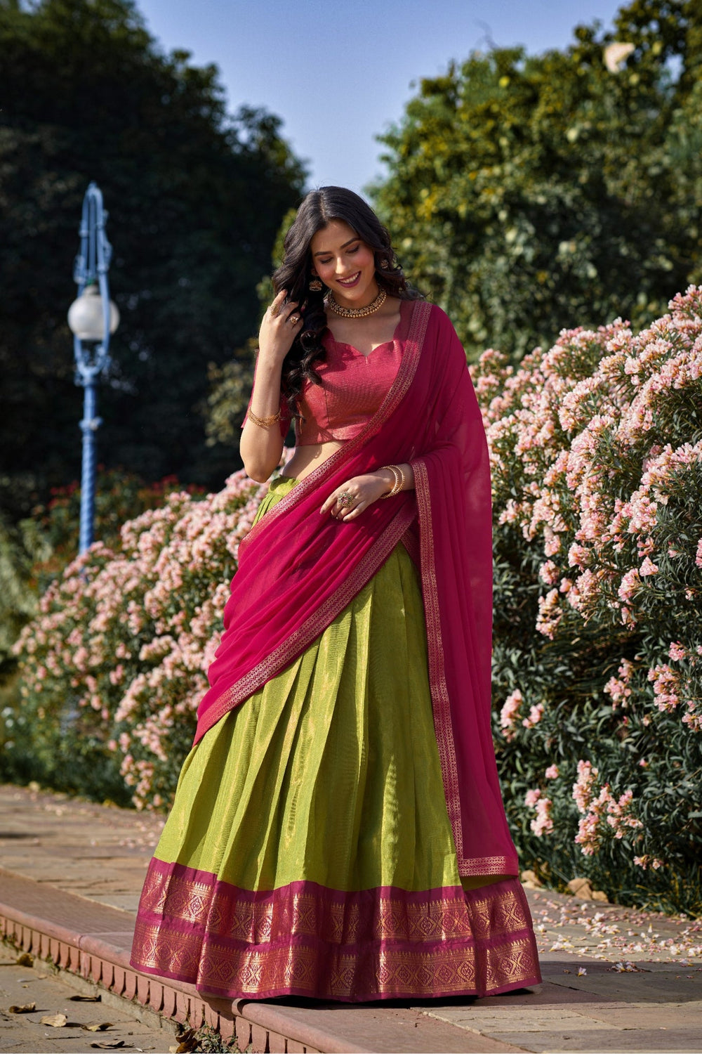 Parrot-Green Trending Kanchipuram Silk Designer Lehenga Choli