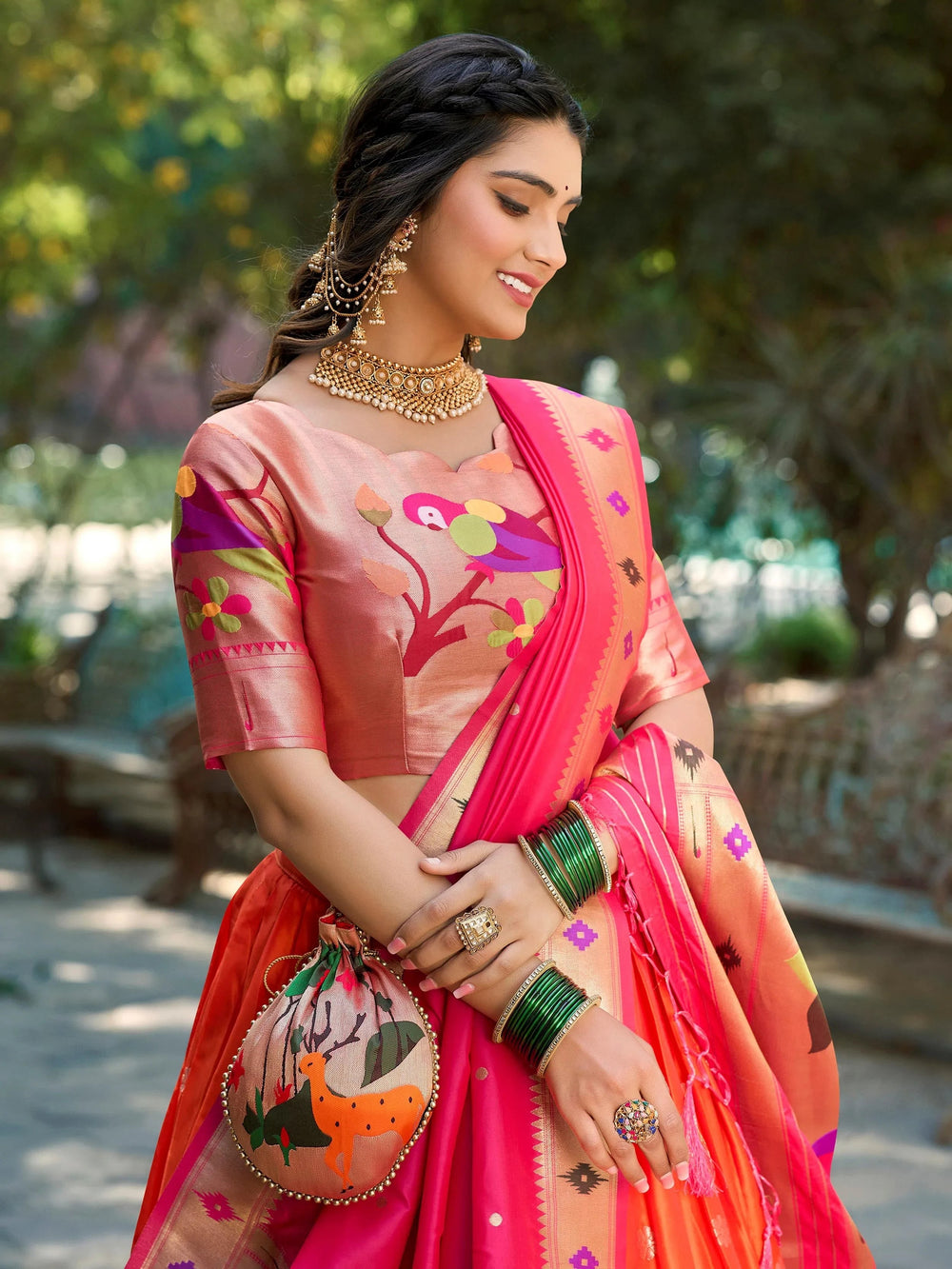 Orange Jacquard Silk Festival Wear Lehenga Choli With Dupatta