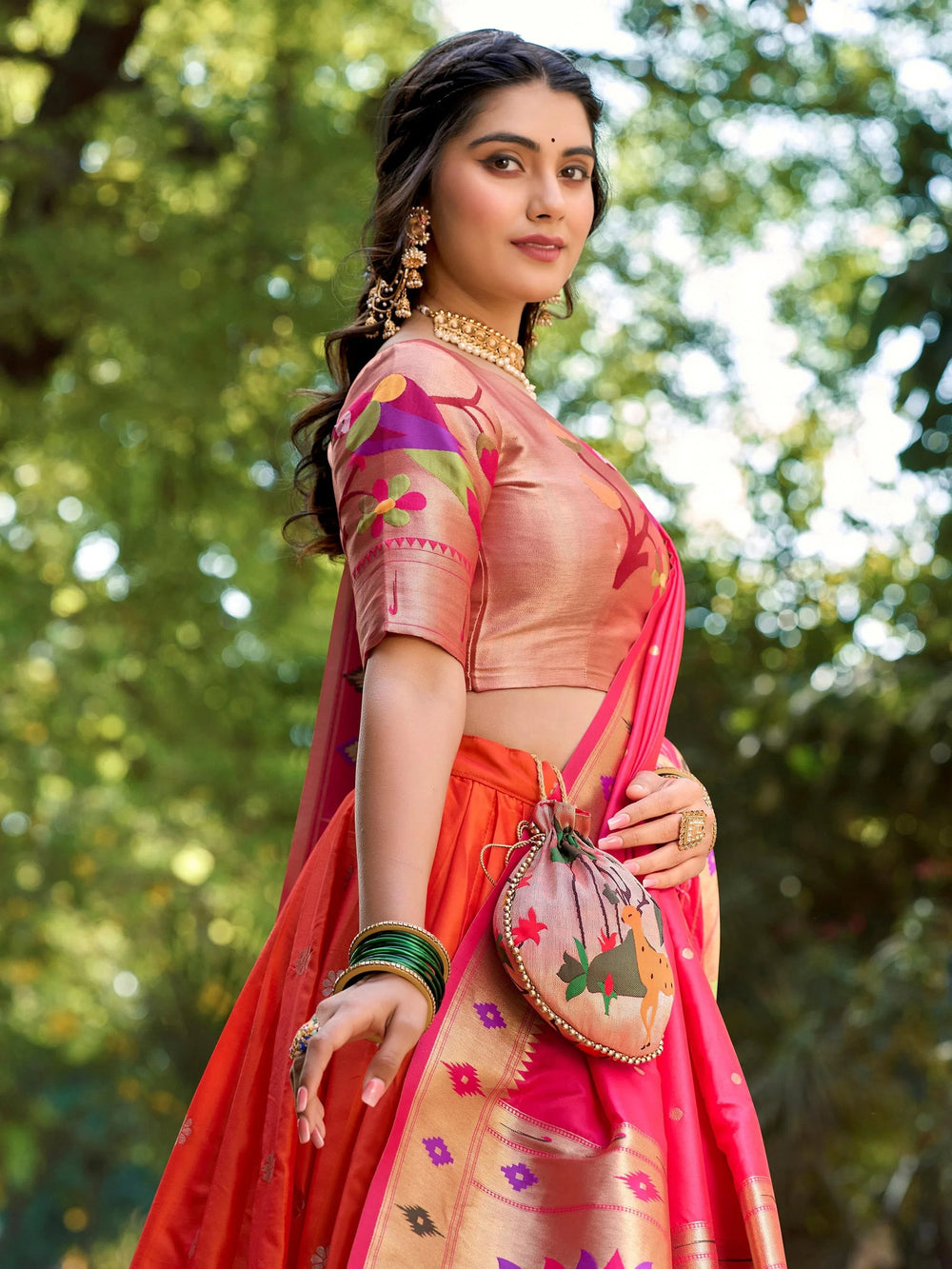 Orange Jacquard Silk Festival Wear Lehenga Choli With Dupatta