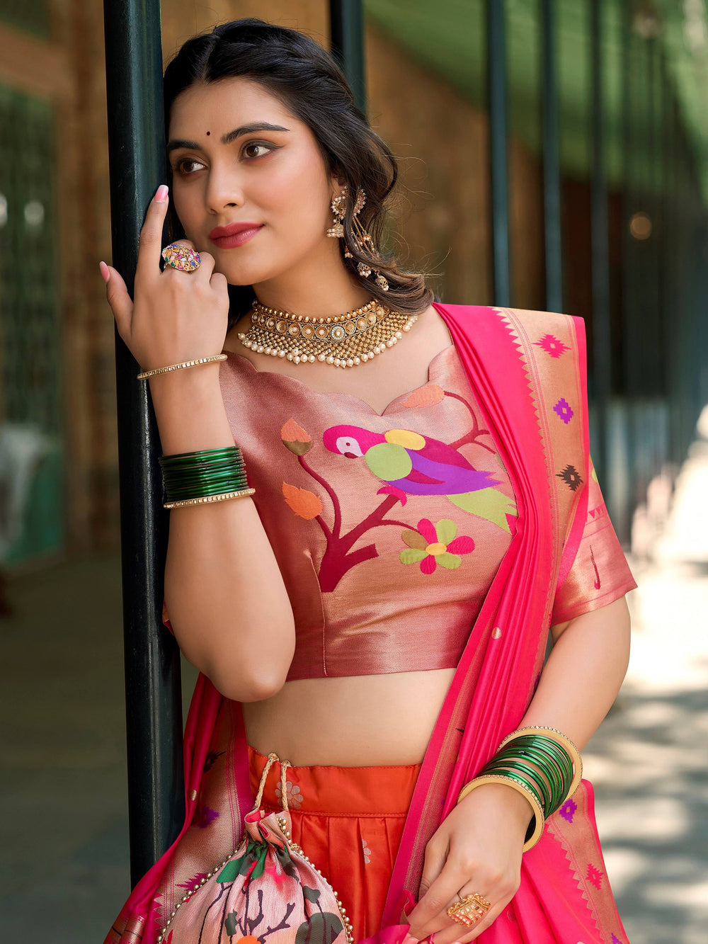 Orange Jacquard Silk Festival Wear Lehenga Choli With Dupatta