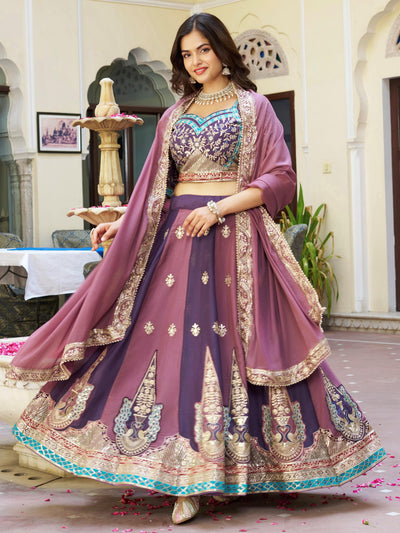 Glowing Multi-Colour Embroidered Georgette Festive Wear Lehenga Choli for Women