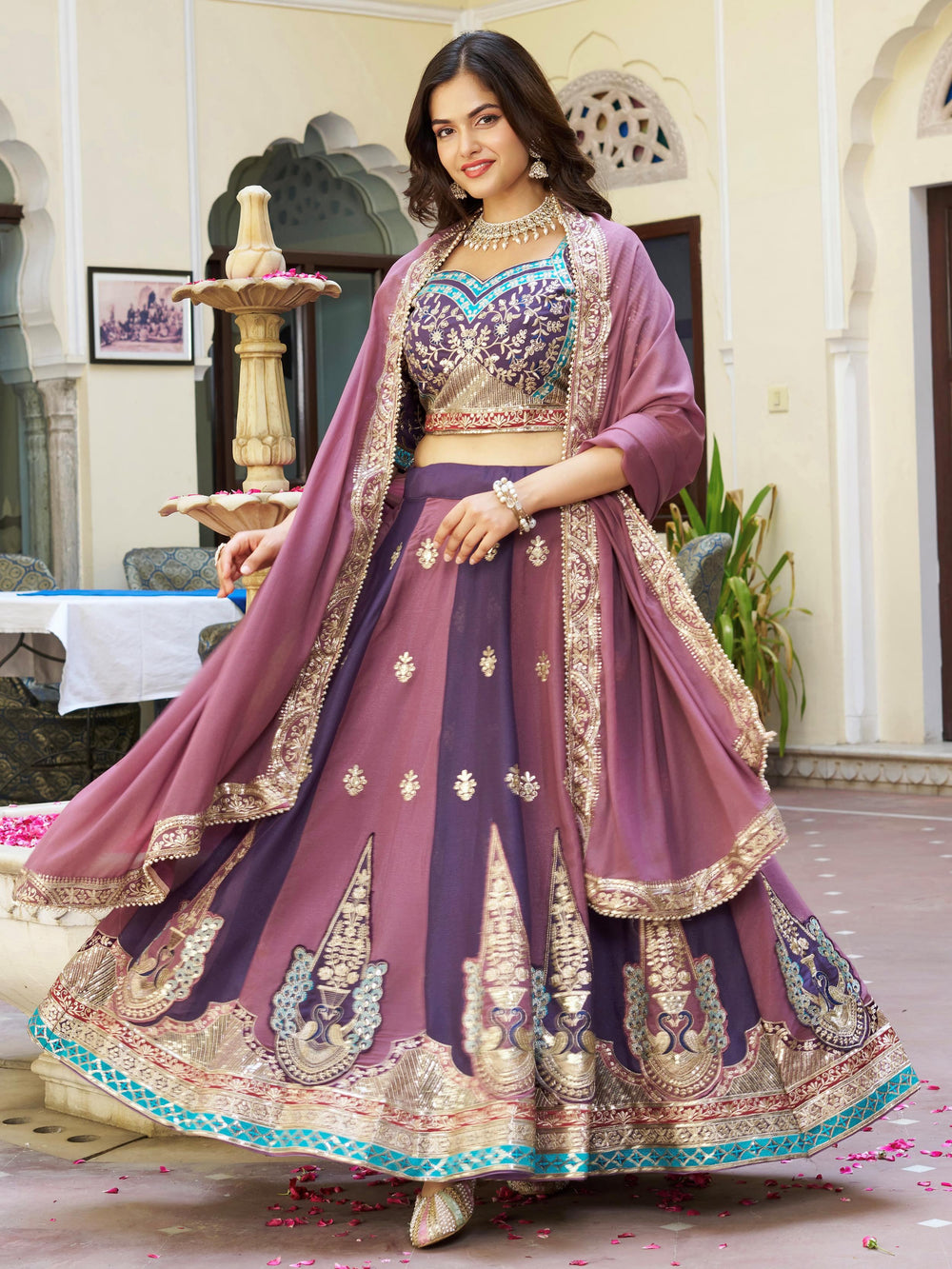 Glowing Multi-Colour Embroidered Georgette Festive Wear Lehenga Choli for Women
