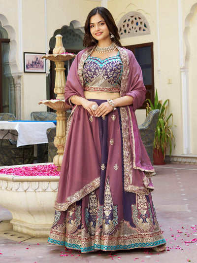 Glowing Multi-Colour Embroidered Georgette Festive Wear Lehenga Choli for Women