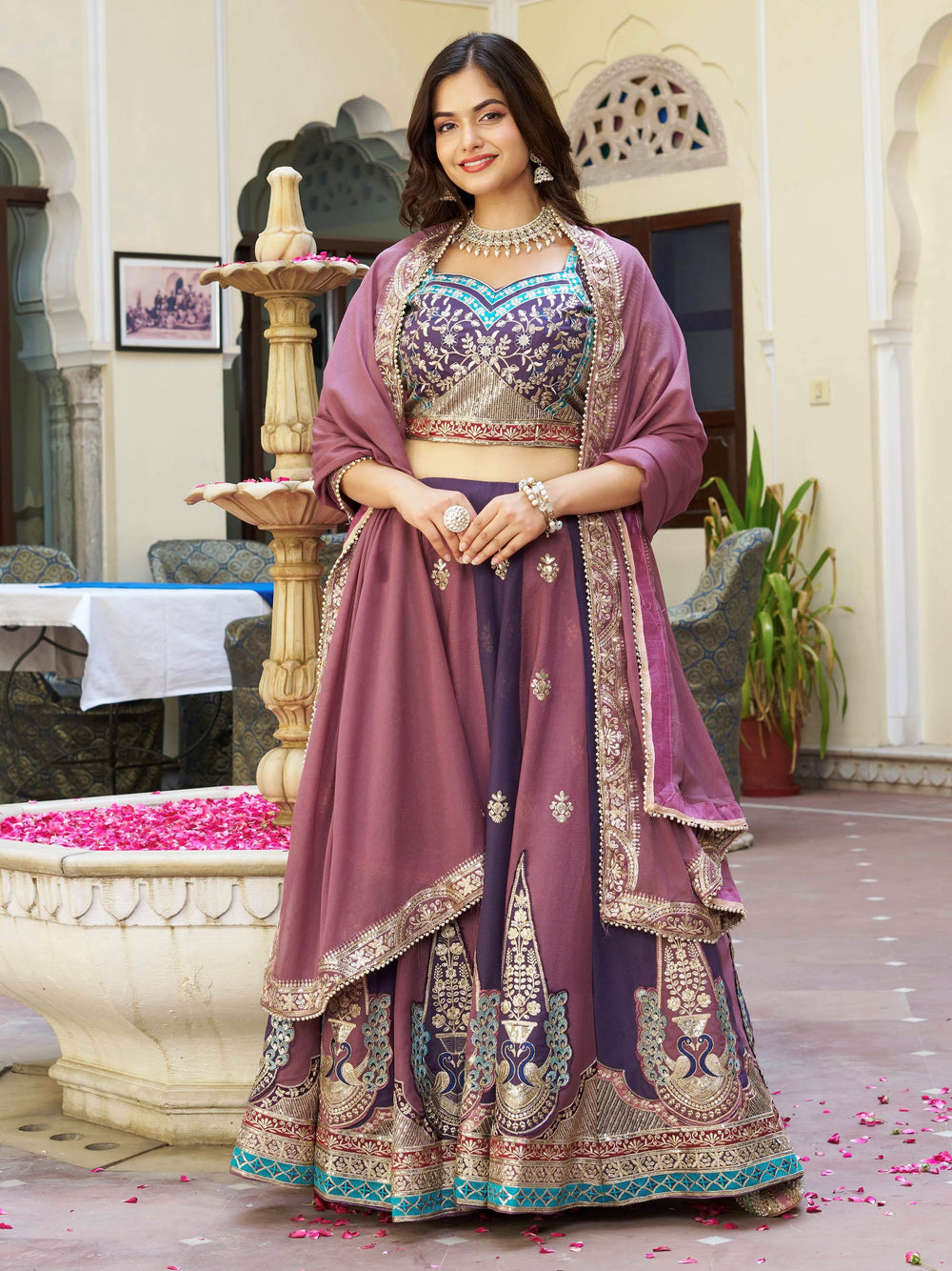 Glowing Multi-Colour Embroidered Georgette Festive Wear Lehenga Choli for Women