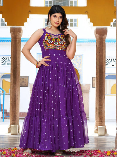 Purple Georgette Leheriya Print Festival Wear Gown for Women