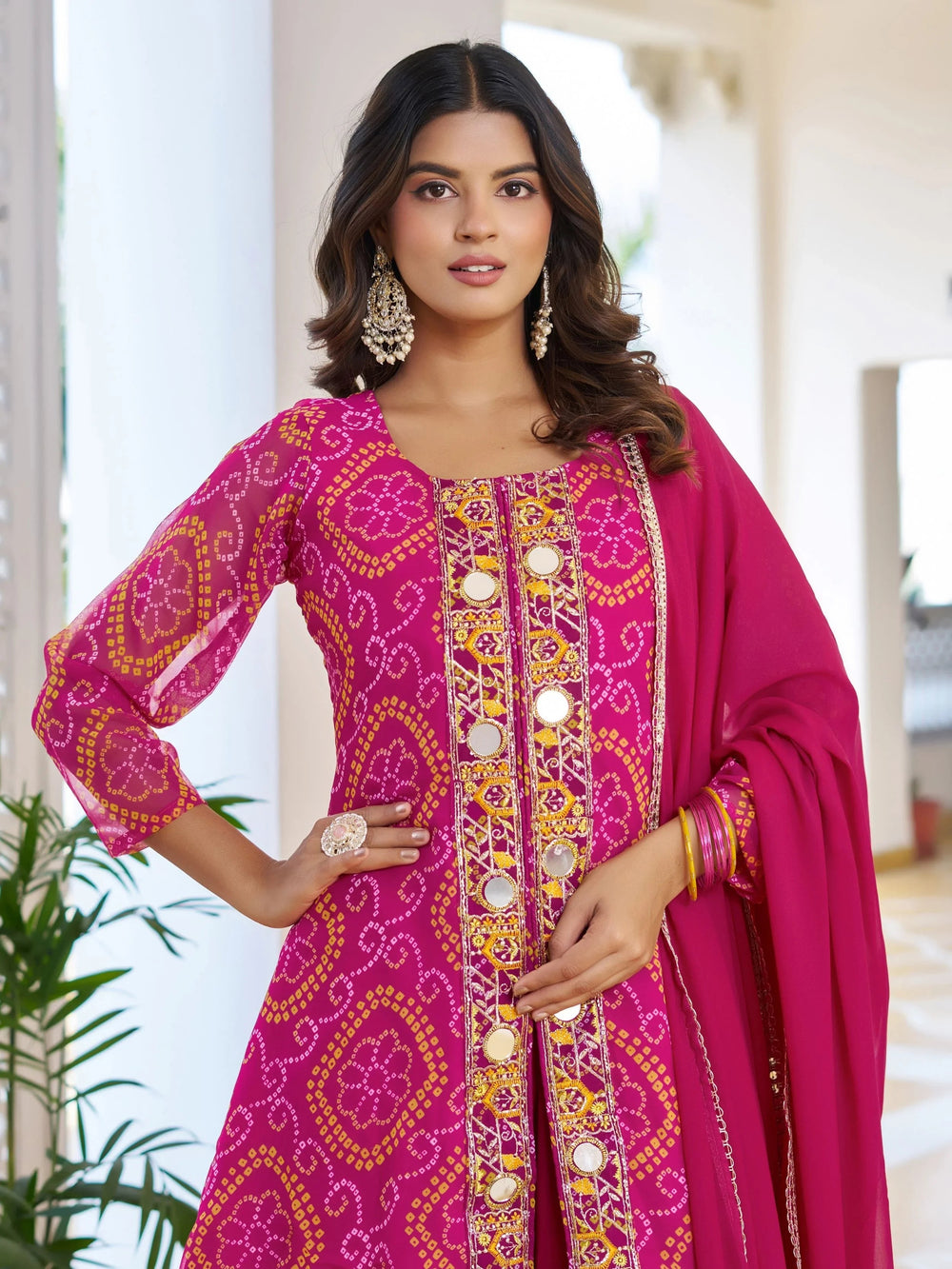 Pink Glamorous Embroidered Georgette Function Wear Palazzo Suit for Women