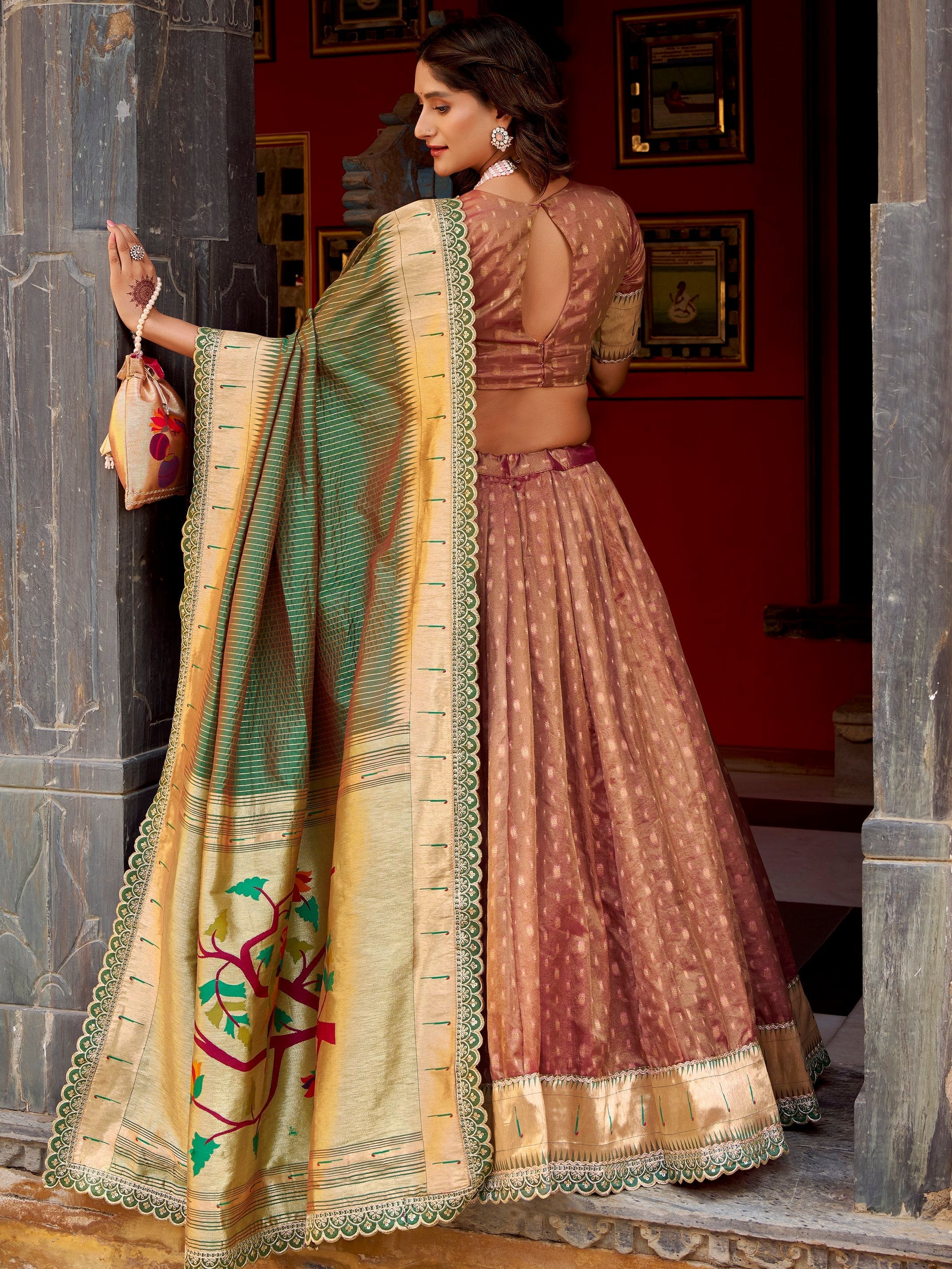 Brown Silk Zari Weaving Wedding Wear Lehenga Choli for Women