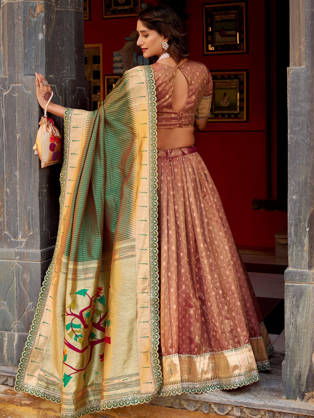 Brown Silk Zari Weaving Wedding Wear Lehenga Choli for Women