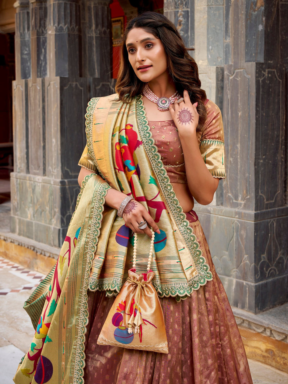 Brown Silk Zari Weaving Wedding Wear Lehenga Choli for Women
