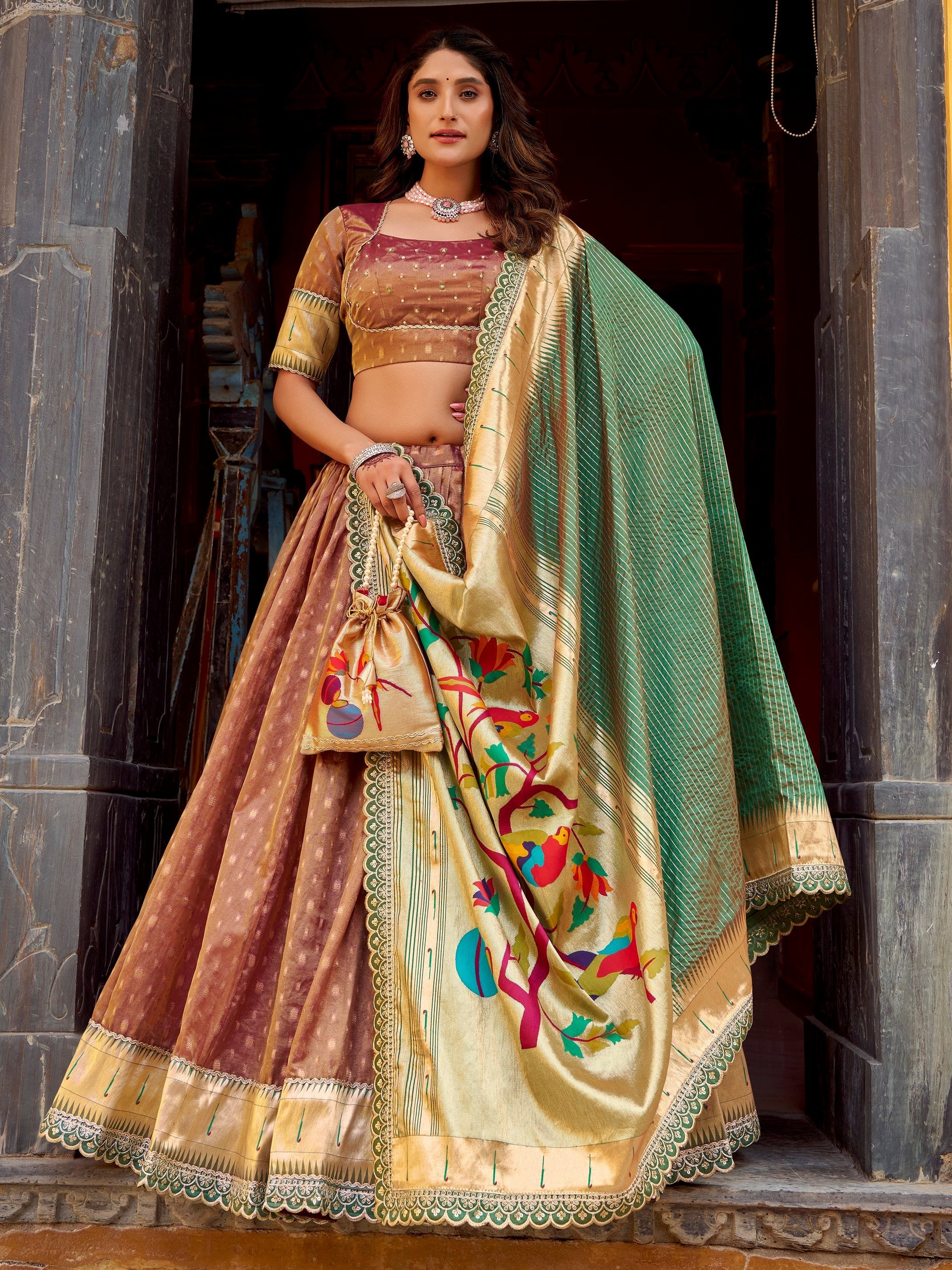 Brown Silk Zari Weaving Wedding Wear Lehenga Choli for Women