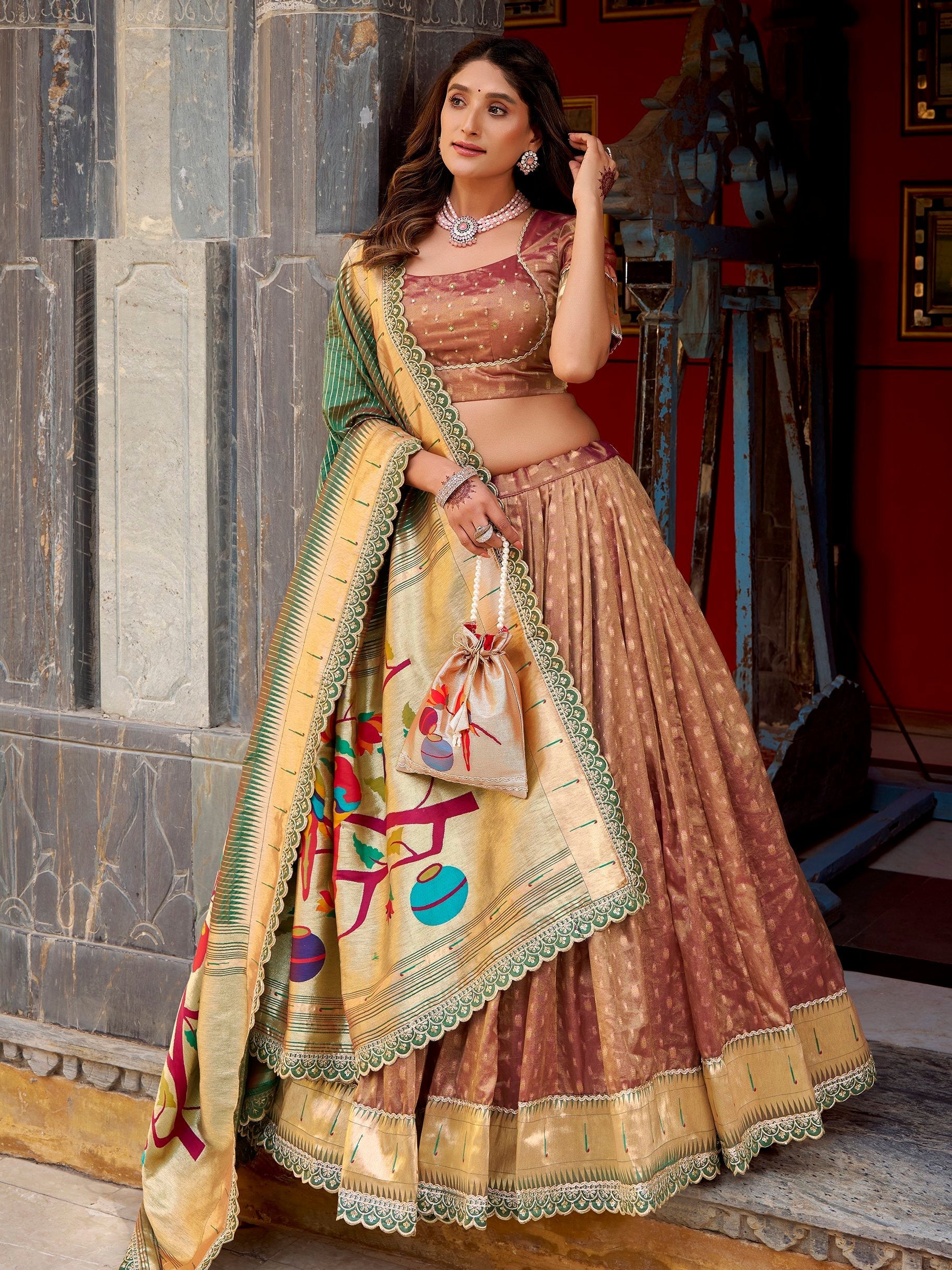 Brown Silk Zari Weaving Wedding Wear Lehenga Choli for Women