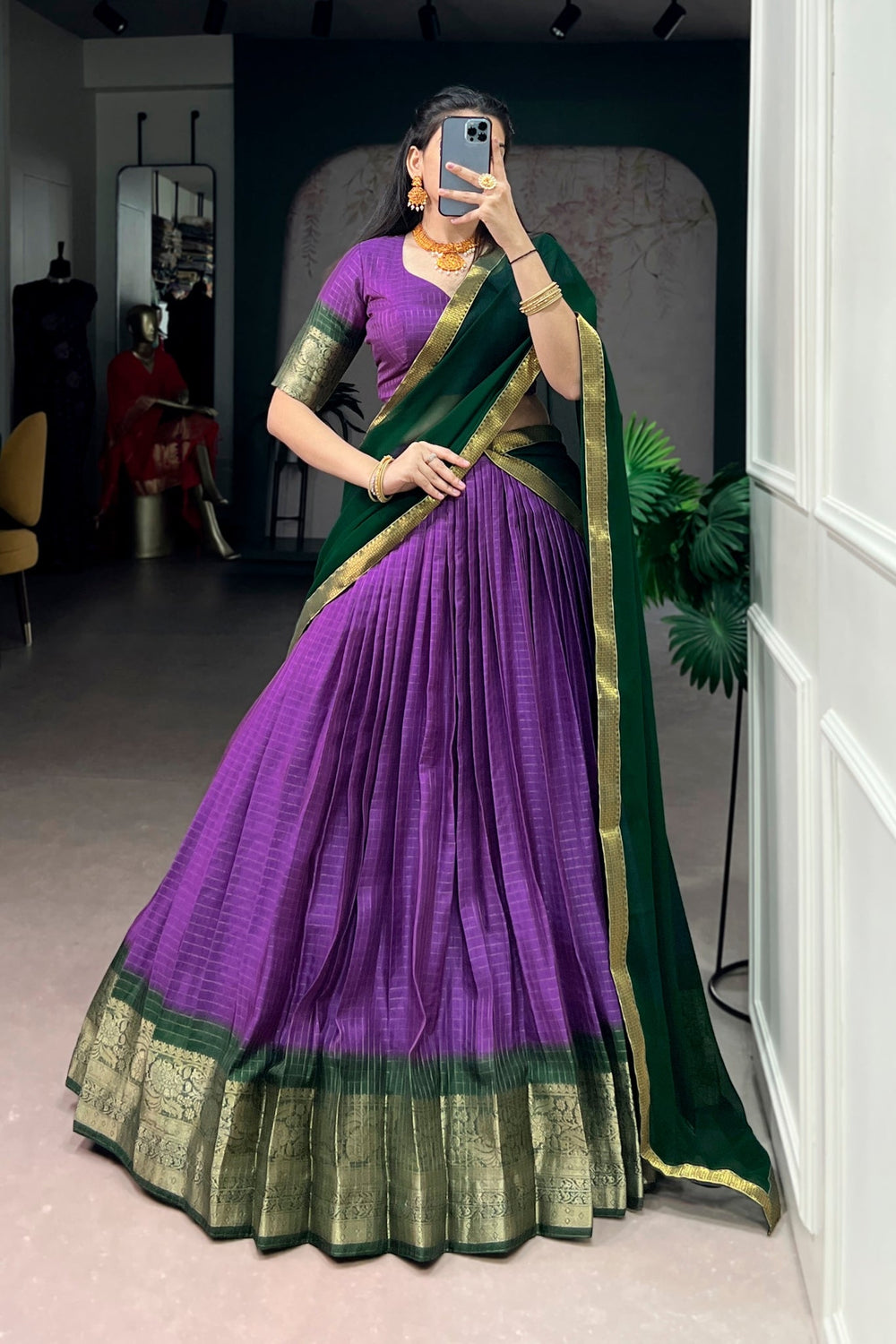 Purple Zari Weaving Embroidered Festive Lehenga Choli for Women