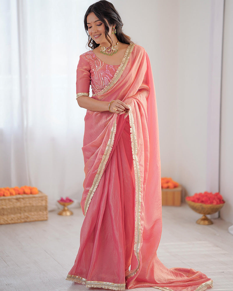 Baby Pink Fendi Silk Pre Draped Saree