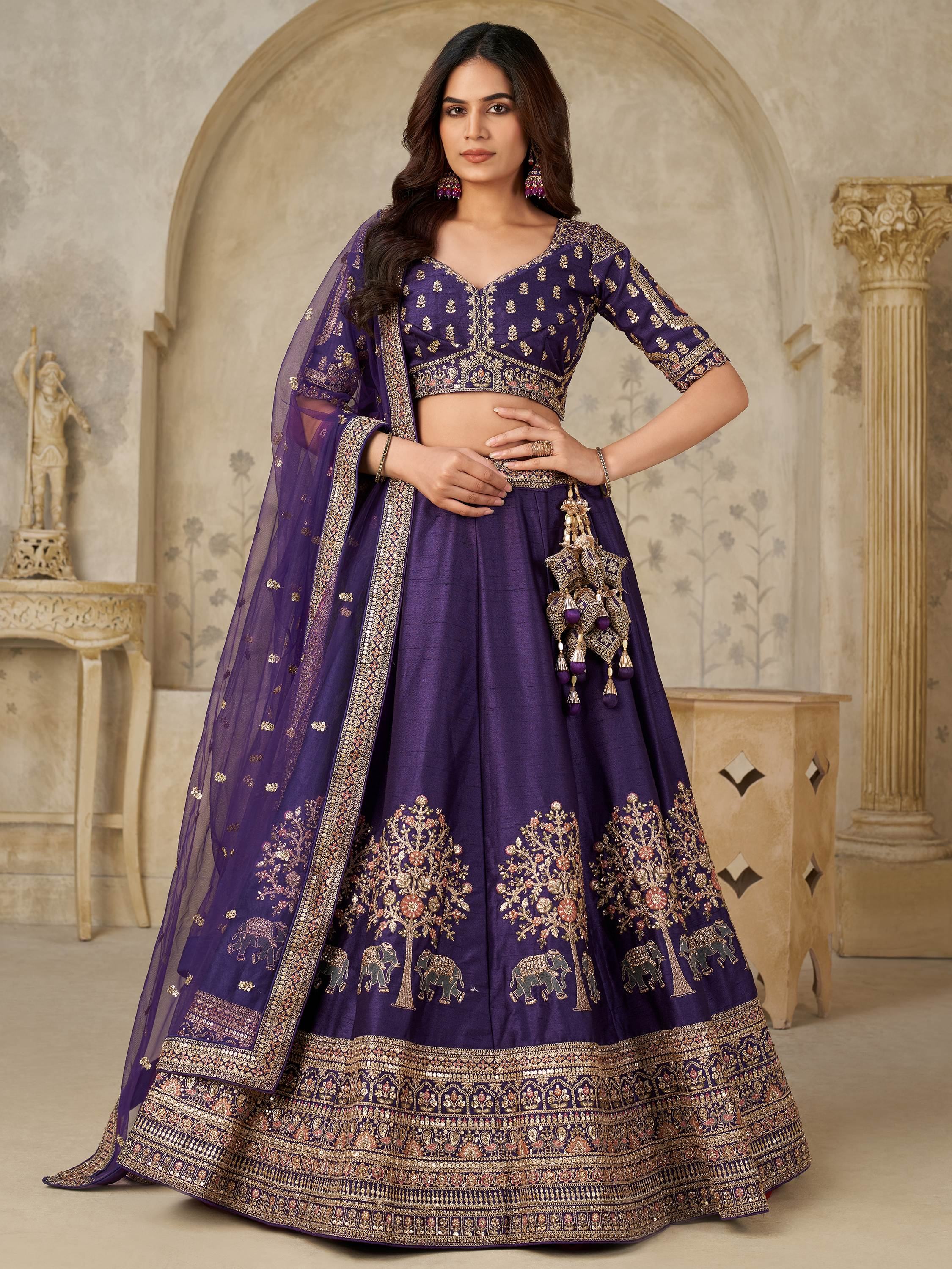 Purple Bewitching Sequins Silk Engagement Wear Lehenga Choli With Dupatta for Women