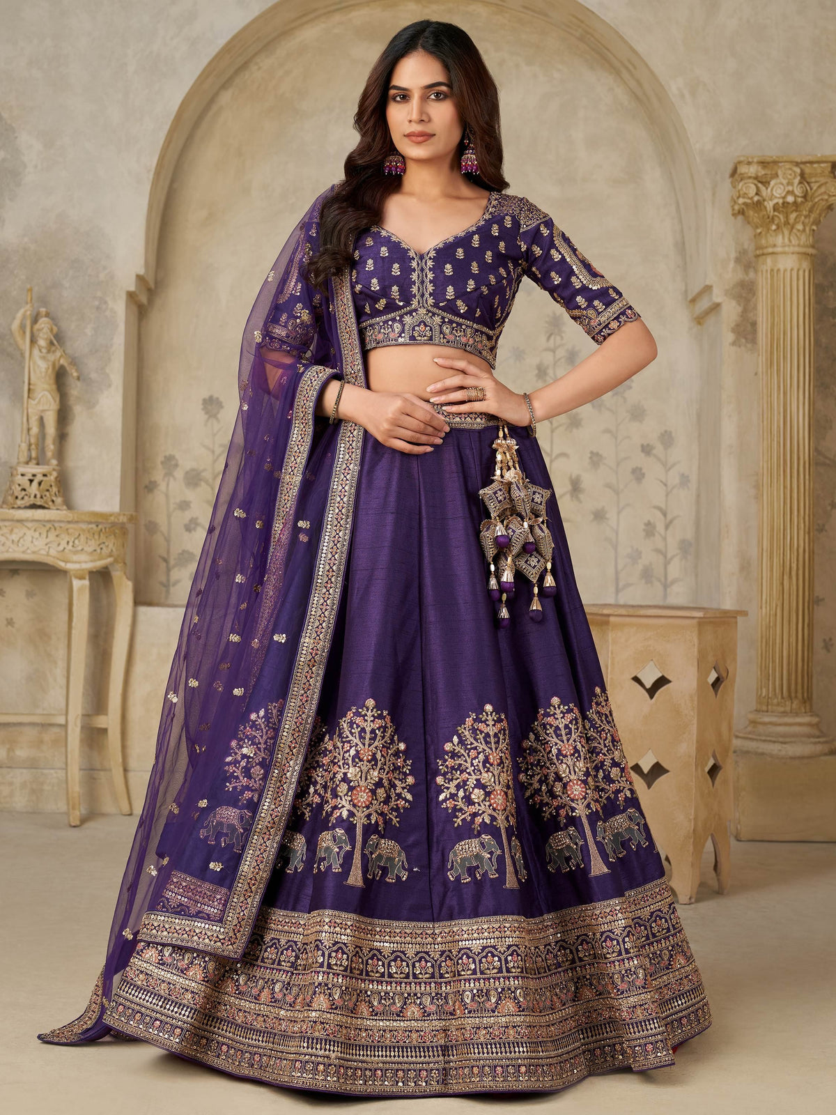 Purple Bewitching Sequins Silk Engagement Wear Lehenga Choli With Dupatta for Women