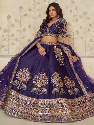 Purple Bewitching Sequins Silk Engagement Wear Lehenga Choli With Dupatta for Women