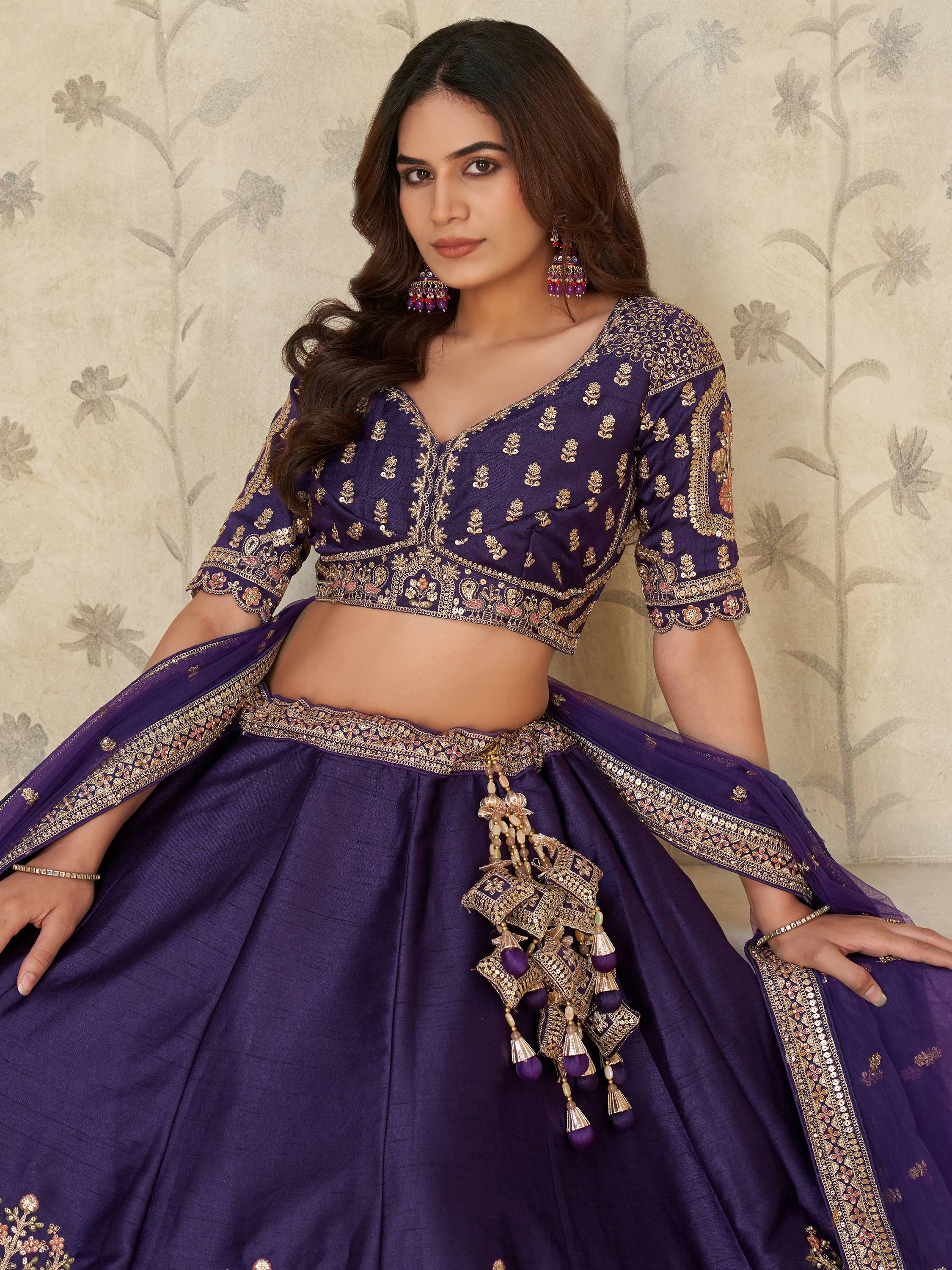 Purple Bewitching Sequins Silk Engagement Wear Lehenga Choli With Dupatta for Women