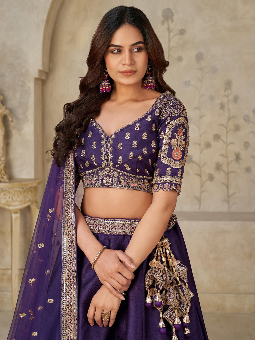 Purple Bewitching Sequins Silk Engagement Wear Lehenga Choli With Dupatta for Women