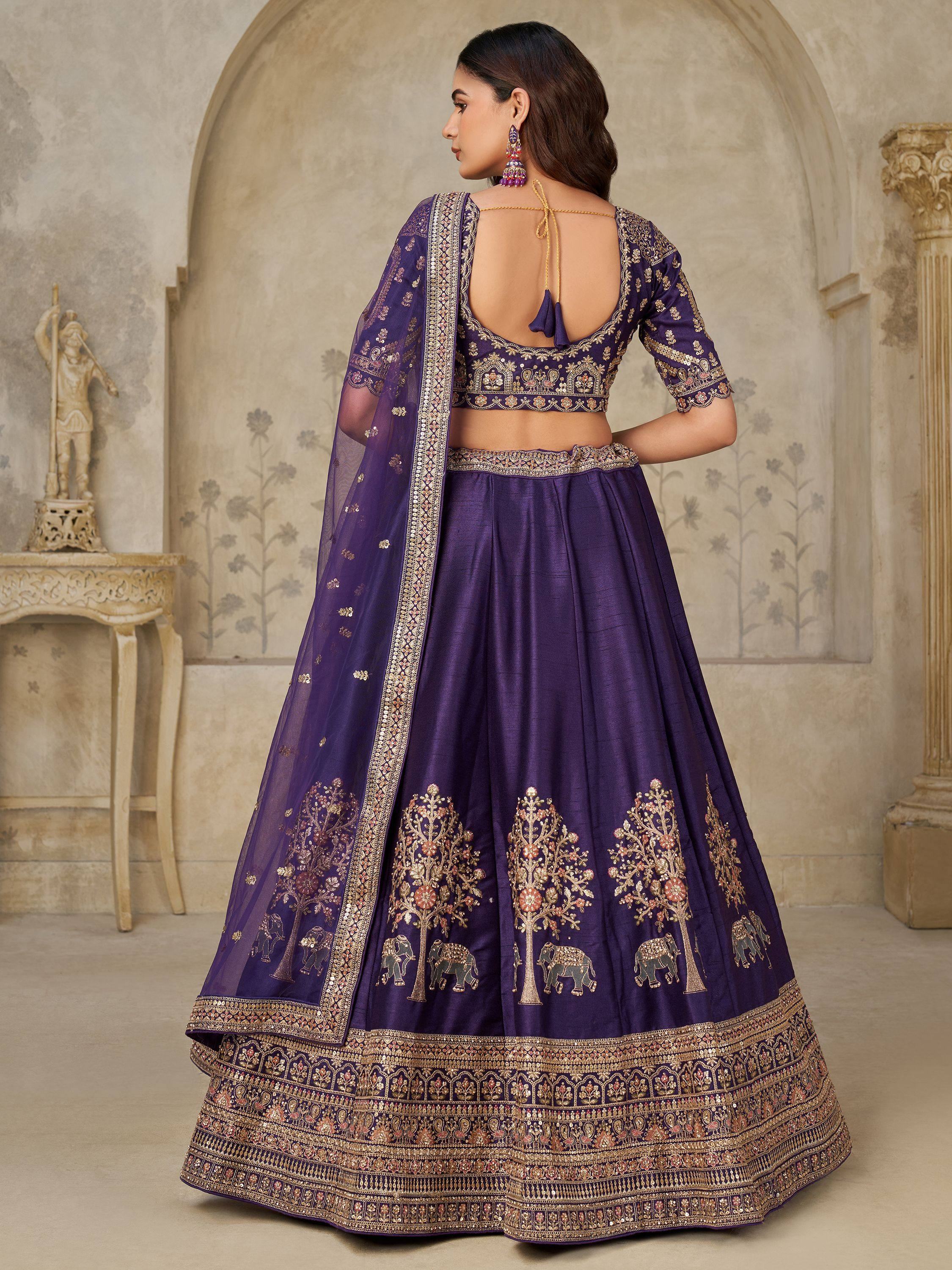 Purple Bewitching Sequins Silk Engagement Wear Lehenga Choli With Dupatta for Women