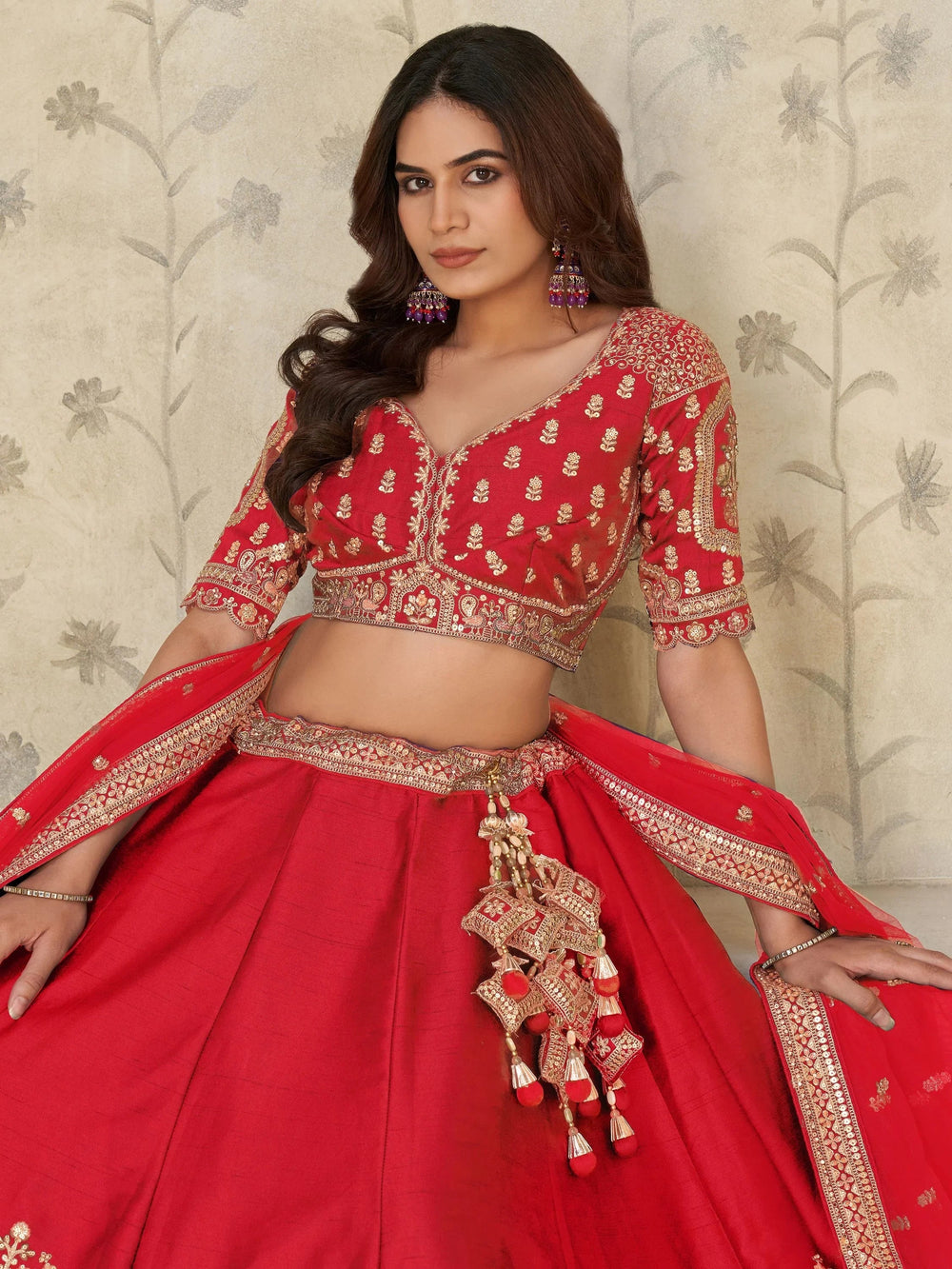Red Bewitching Sequins Silk Engagement Wear Lehenga Choli With Dupatta for Women