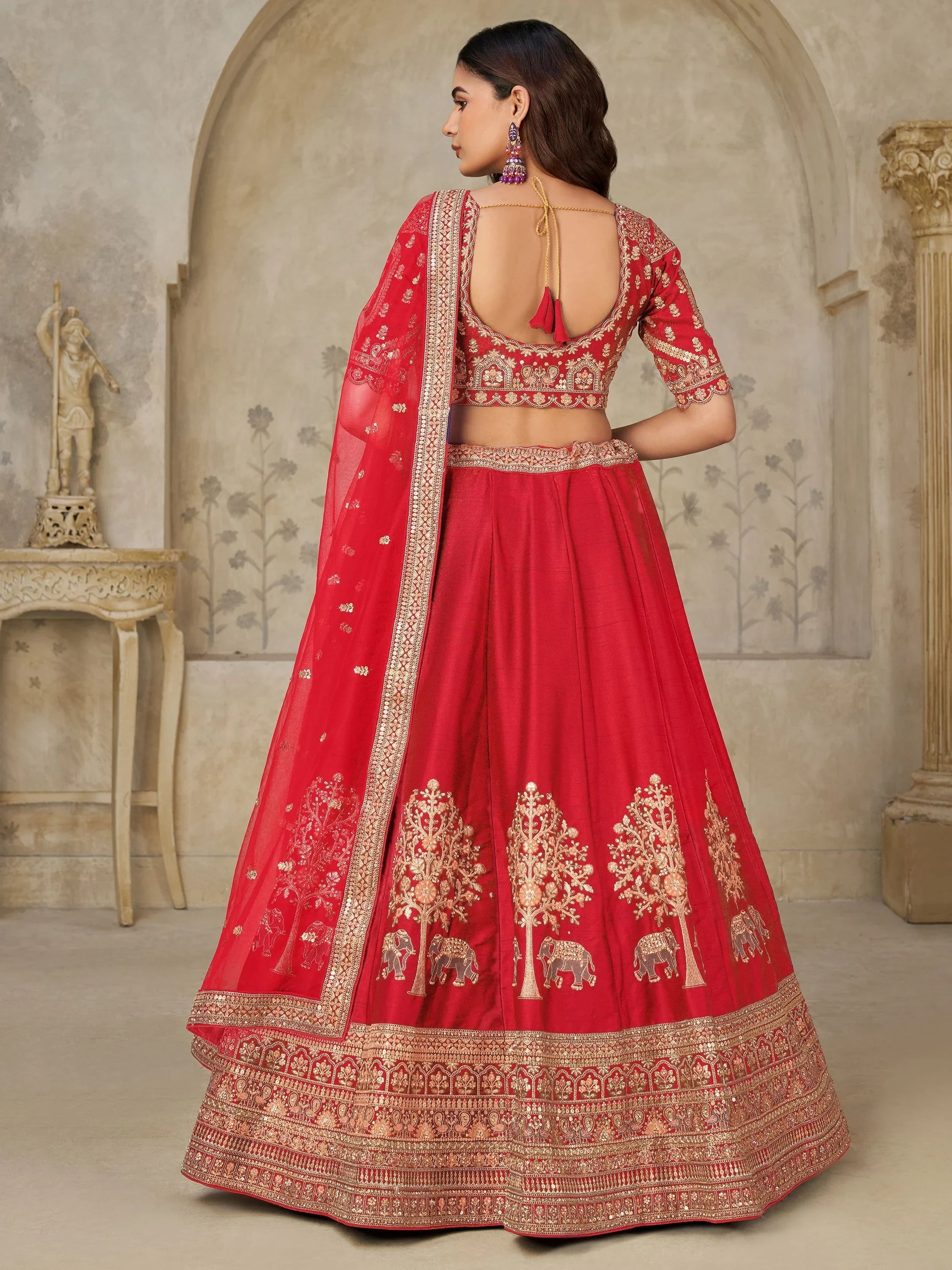 Red Bewitching Sequins Silk Engagement Wear Lehenga Choli With Dupatta for Women