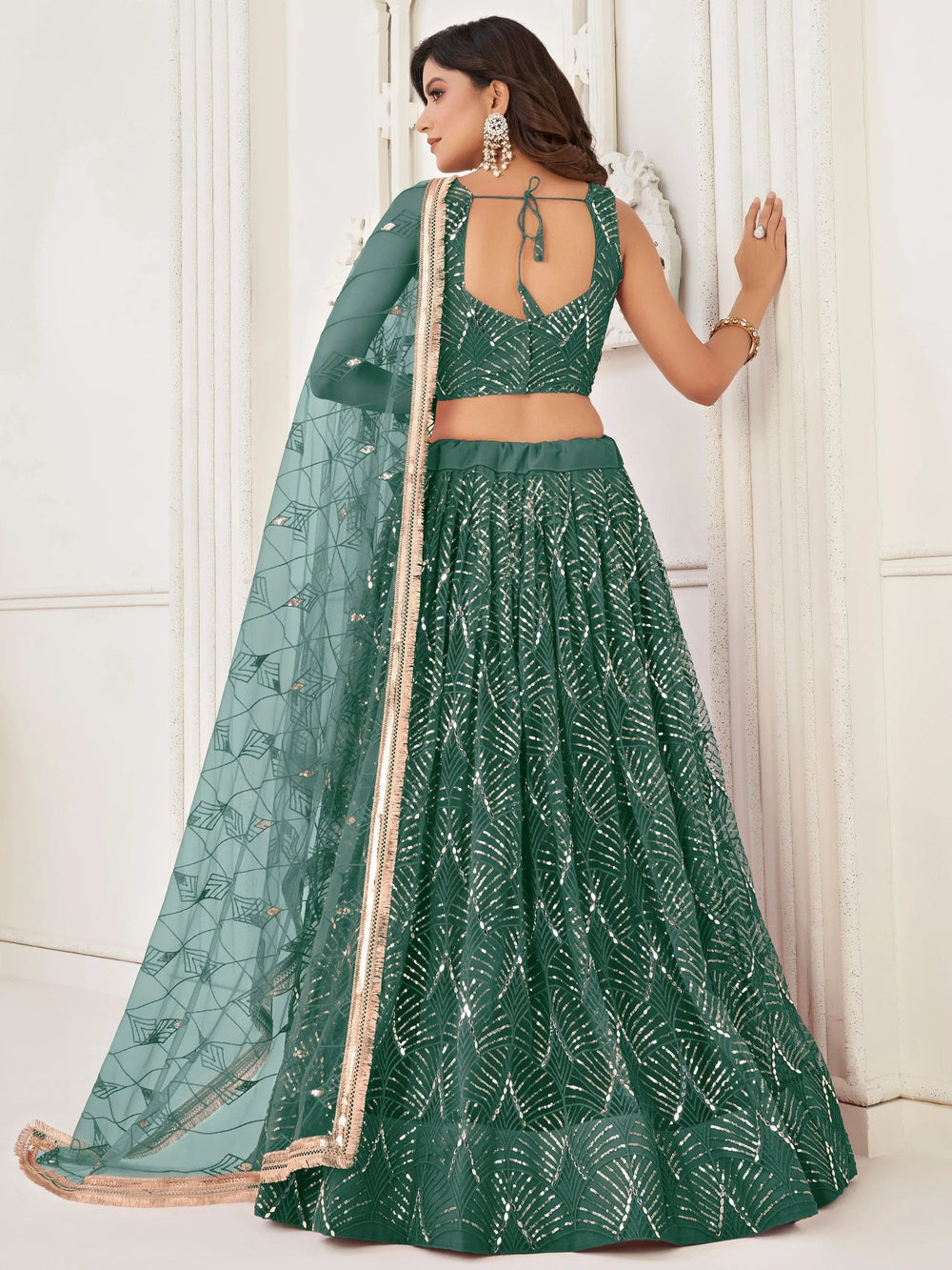 Green Incredible Thread Work Net Designer Lehenga Choli for Women