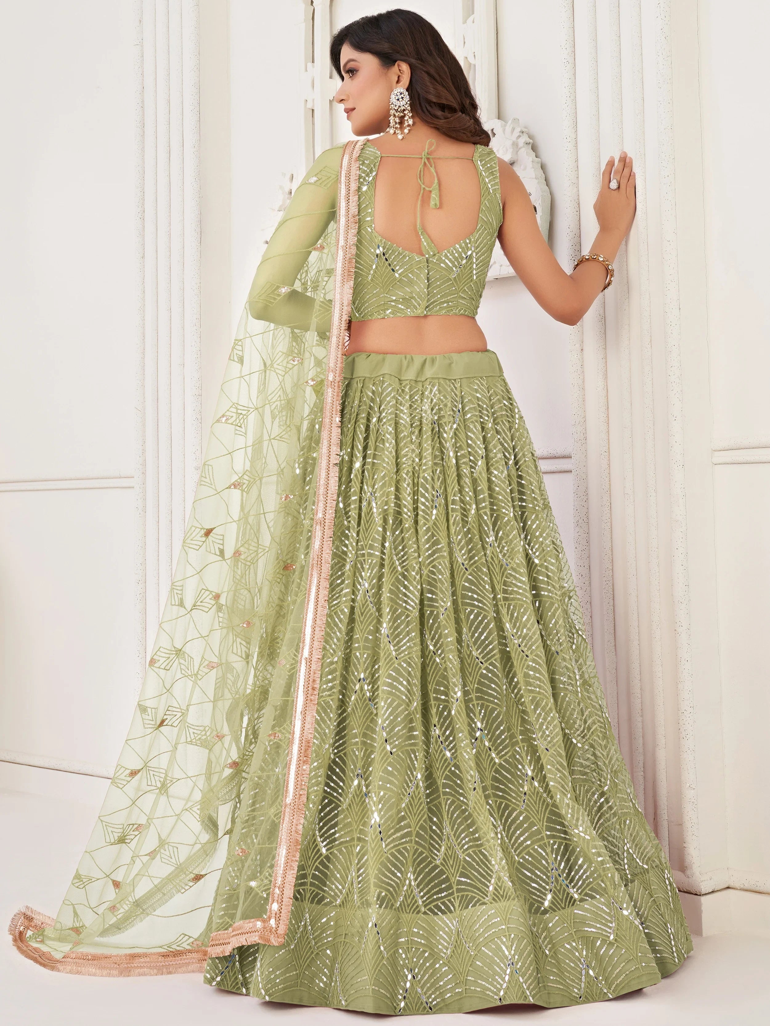 Light Green Incredible Thread Work Net Designer Lehenga Choli for Women