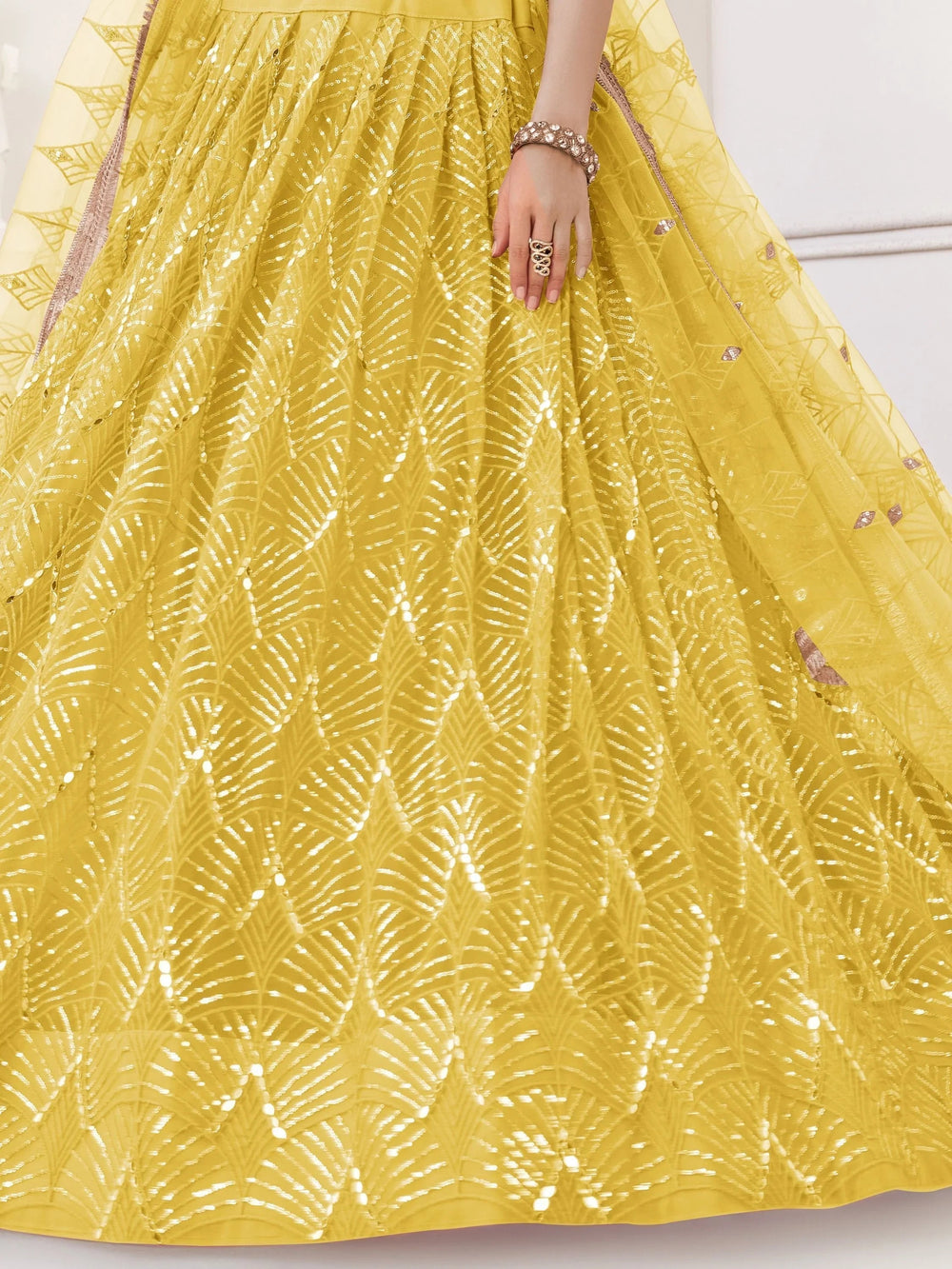 Yellow Incredible Thread Work Net Designer Lehenga Choli for Women
