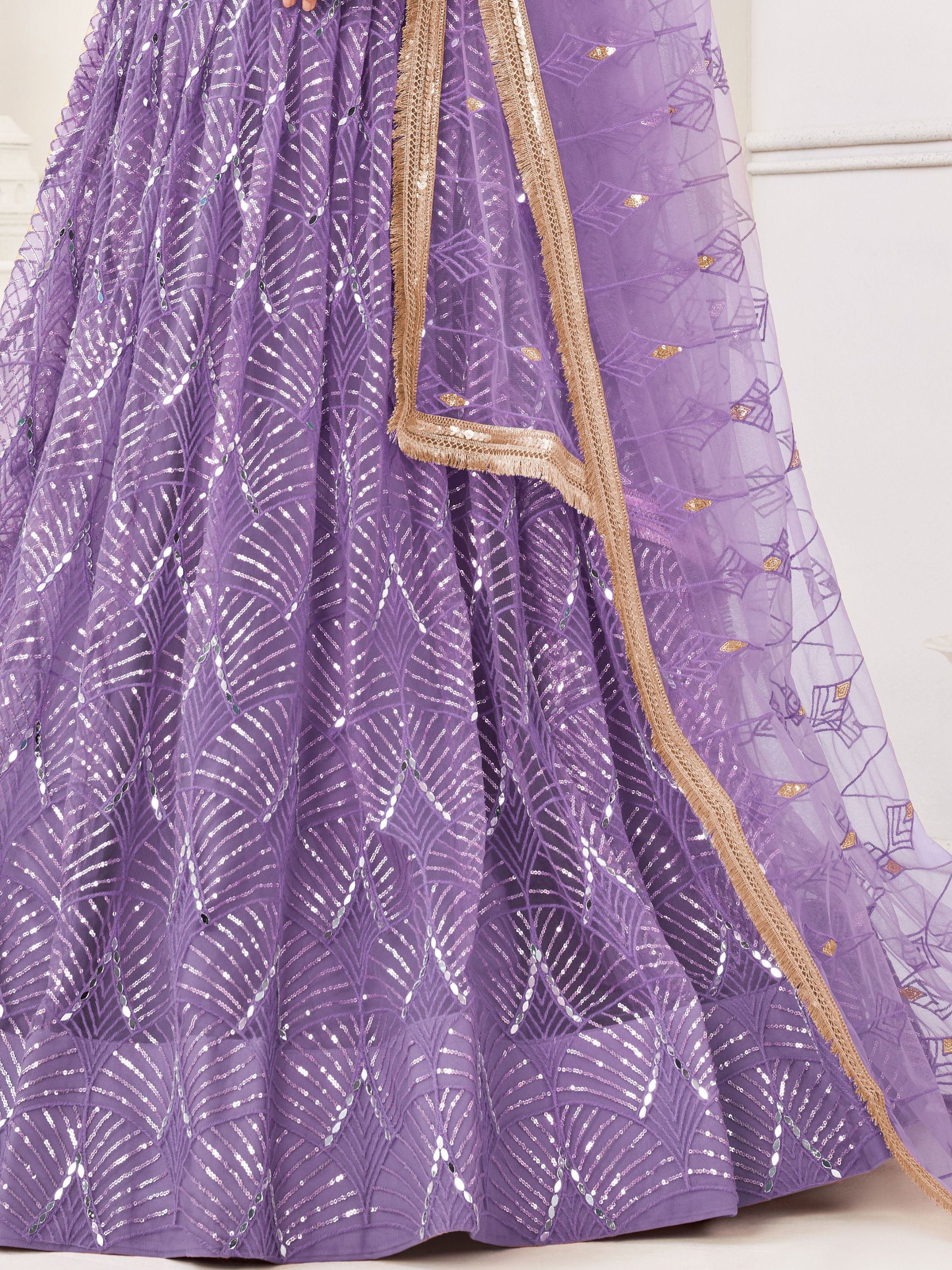 Lavender Incredible Thread Work Net Designer Lehenga Choli for Women