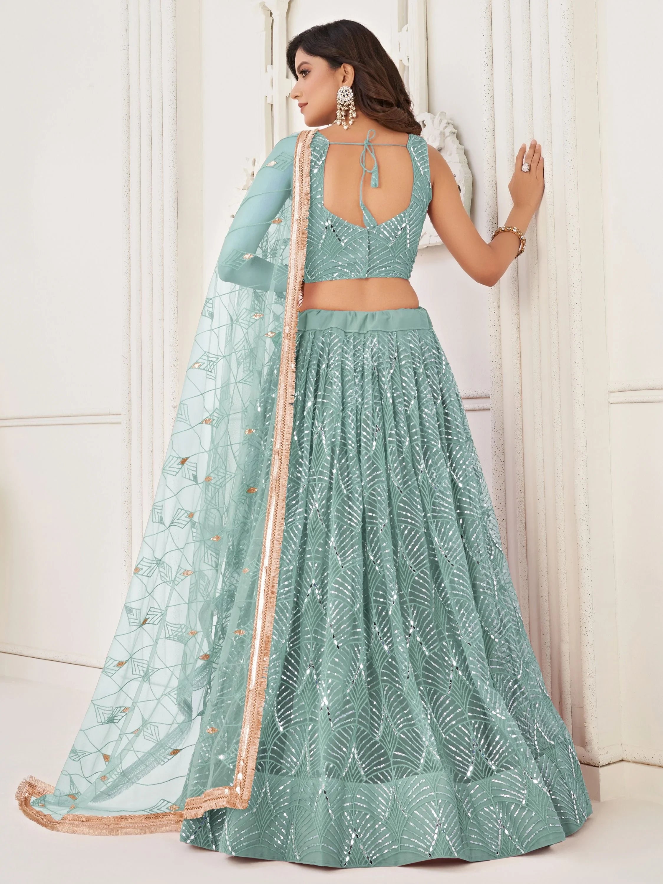Aqua Incredible Thread Work Net Designer Lehenga Choli for Women