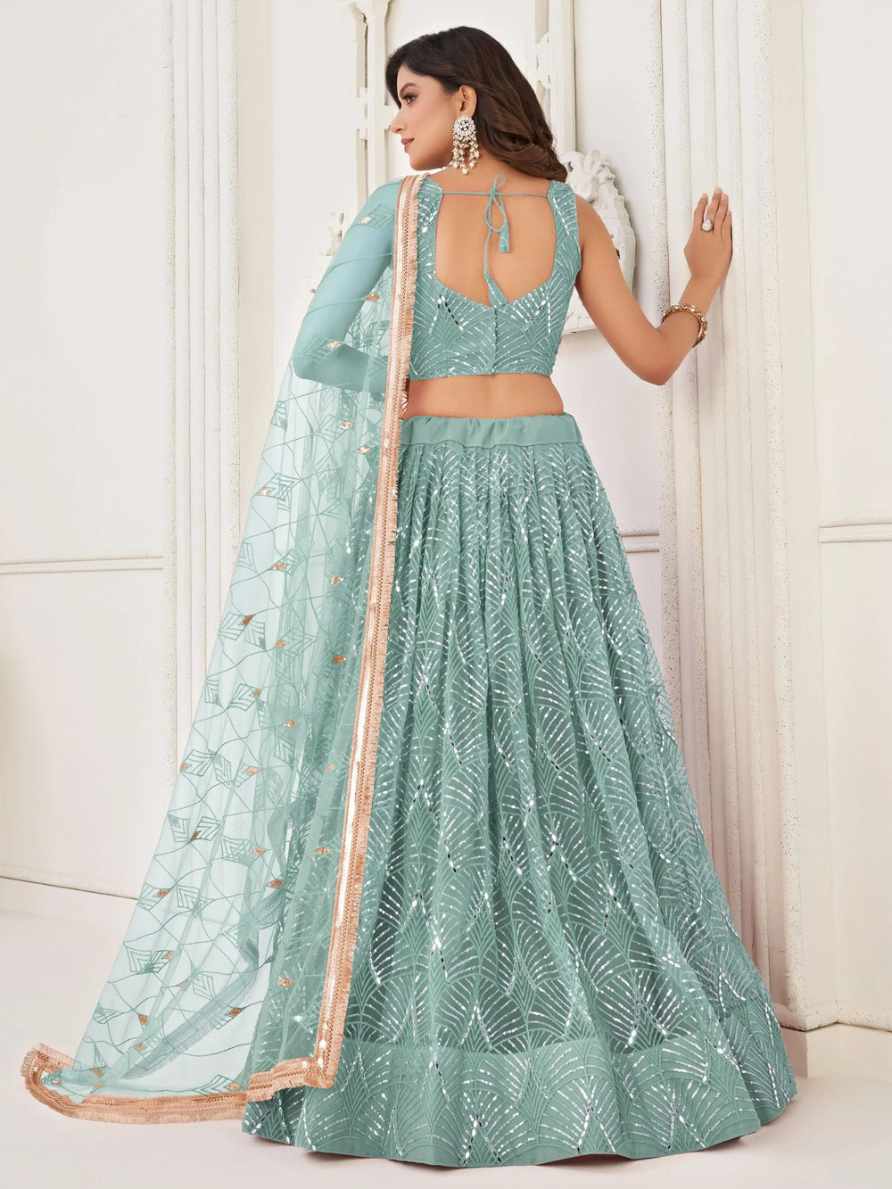 Aqua Incredible Thread Work Net Designer Lehenga Choli for Women