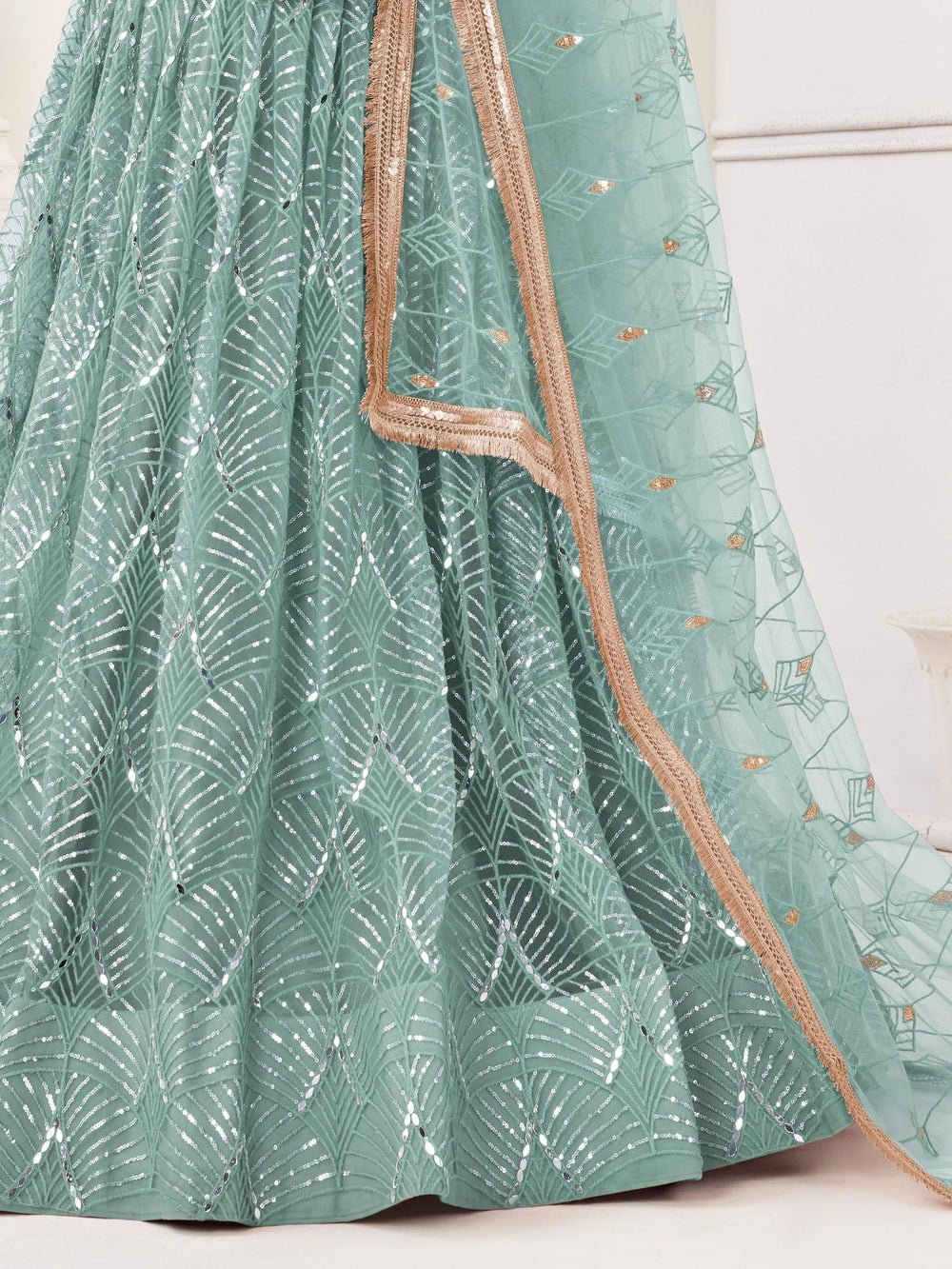Aqua Incredible Thread Work Net Designer Lehenga Choli for Women