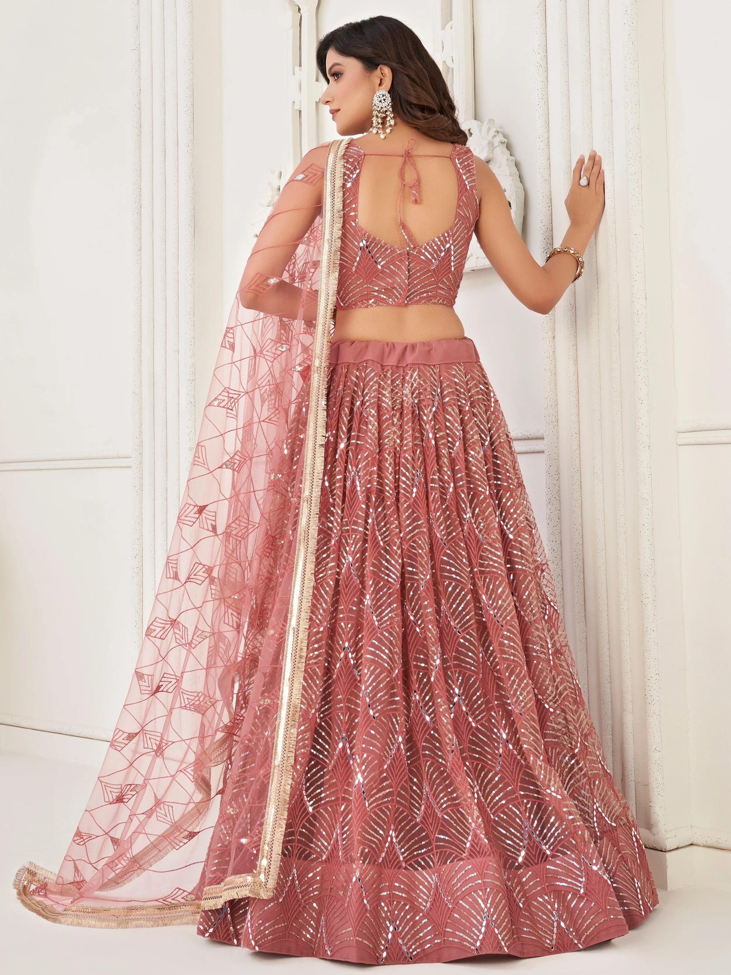 Pink Incredible Thread Work Net Designer Lehenga Choli for Women