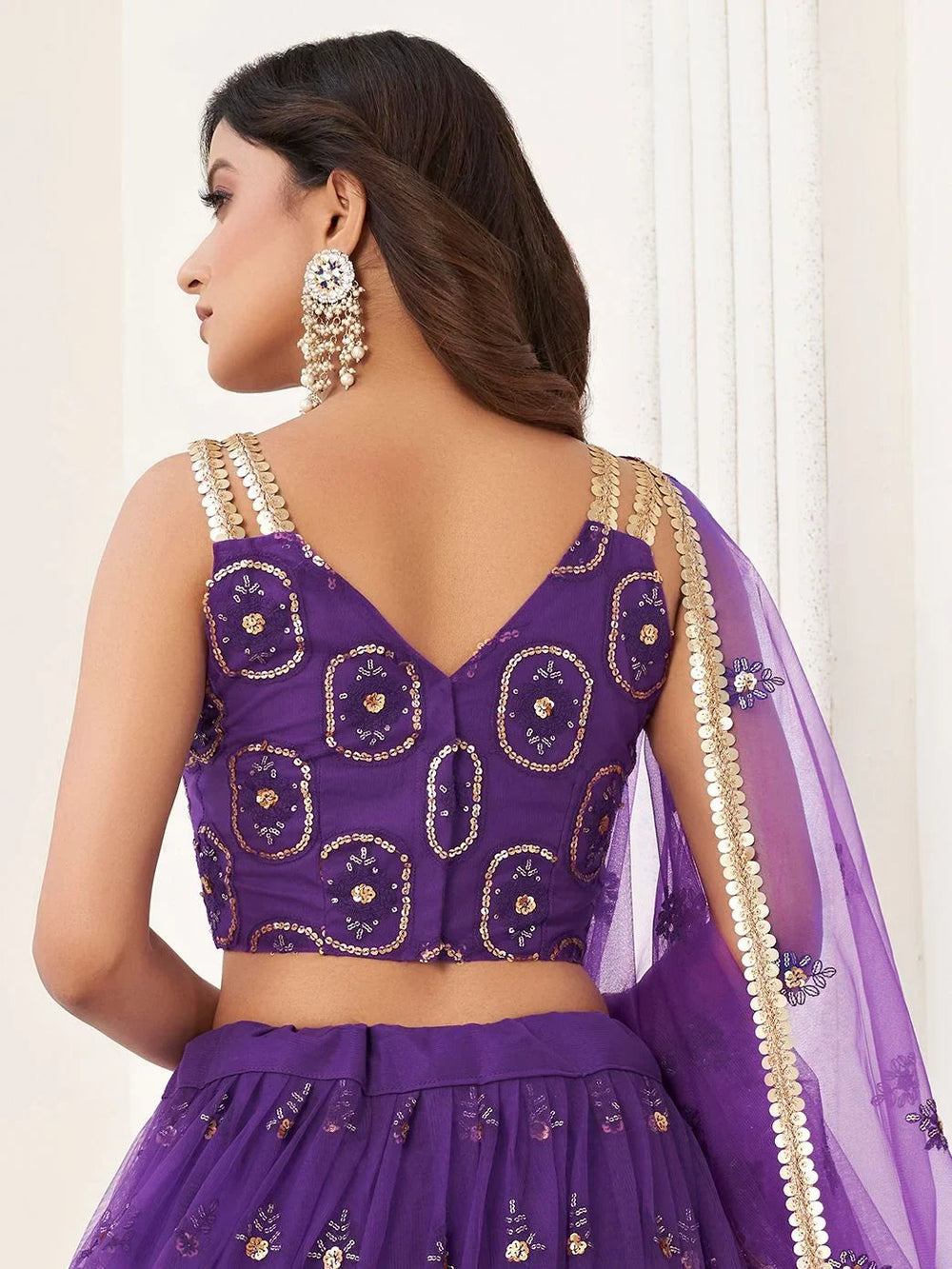 Purple Gorgeous Sequins Net Mehendi Wear Lehenga Choli With Dupatta for Women