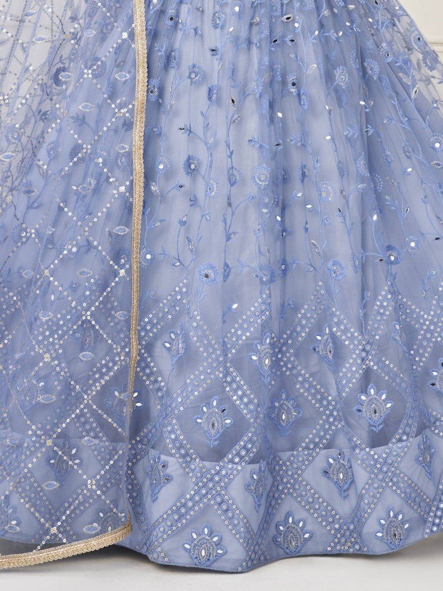 Light Blue Embroidered Net Engagement Wear Lehenga Choli for Women