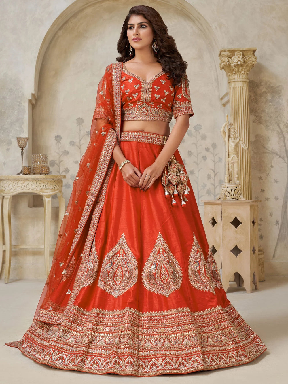 Rust Classy Dori Work Silk Wedding Wear Lehenga Choli With Dupatta for Women