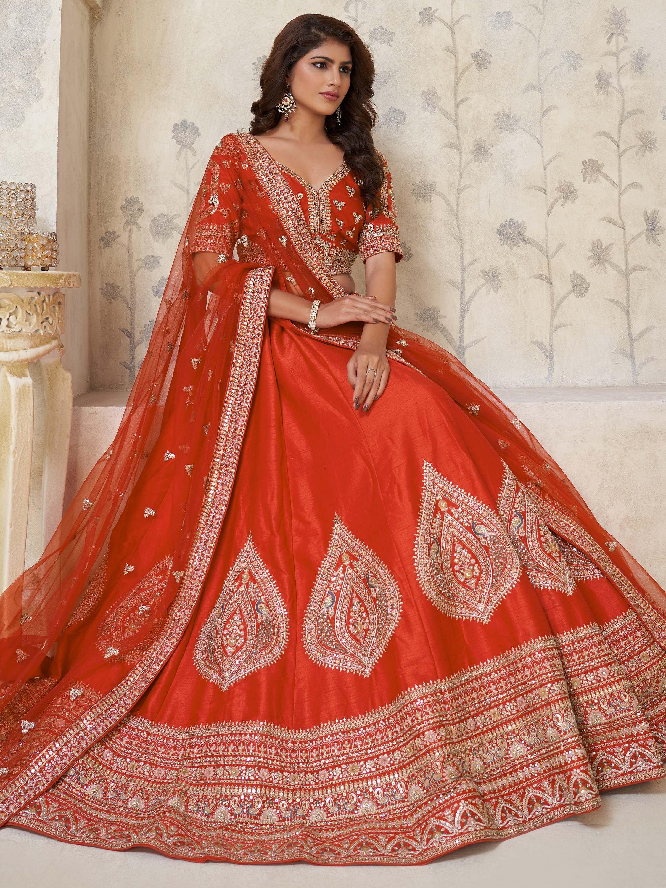 Rust Classy Dori Work Silk Wedding Wear Lehenga Choli With Dupatta for Women