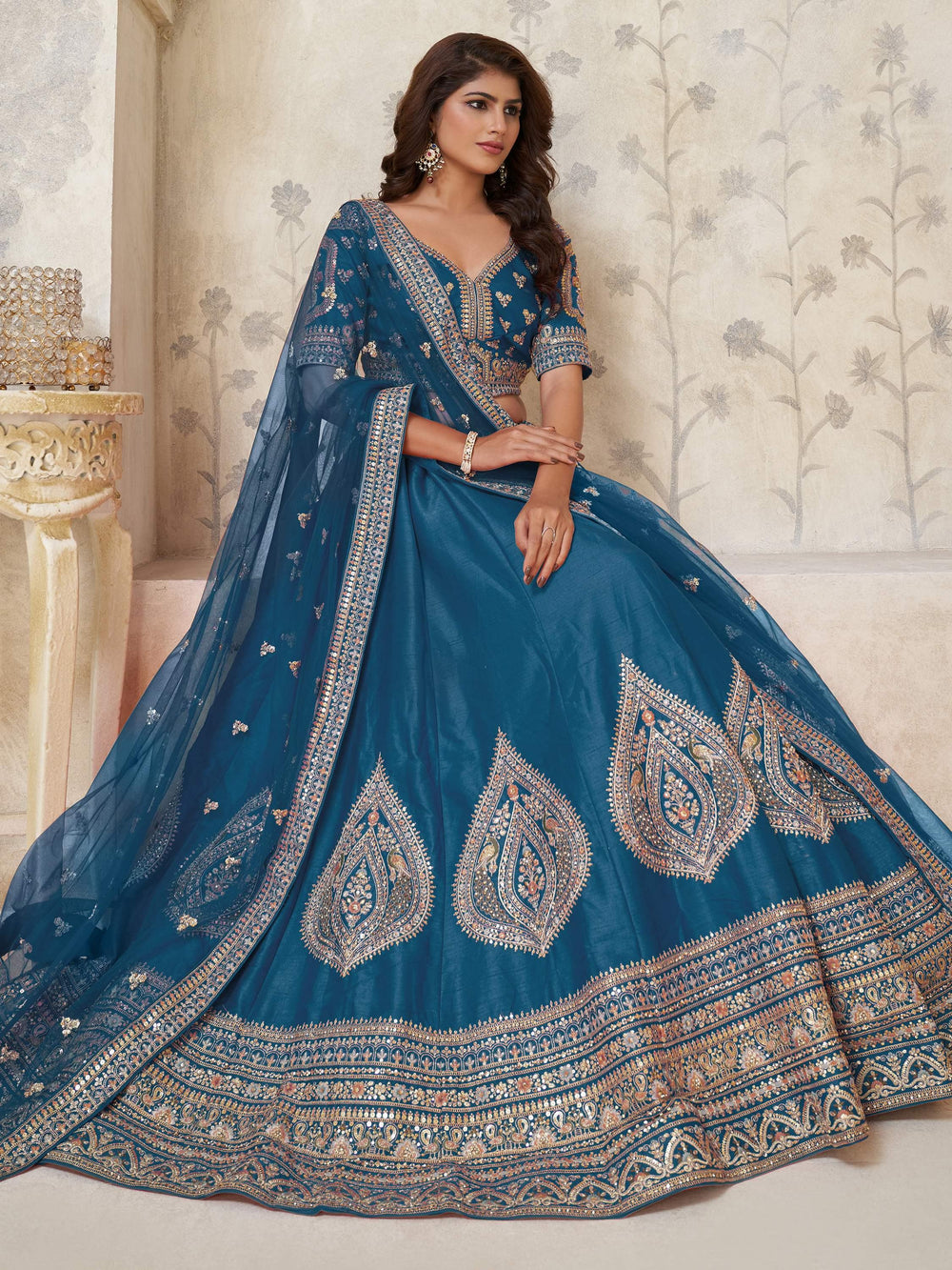 Teal Classy Dori Work Silk Wedding Wear Lehenga Choli With Dupatta for Women