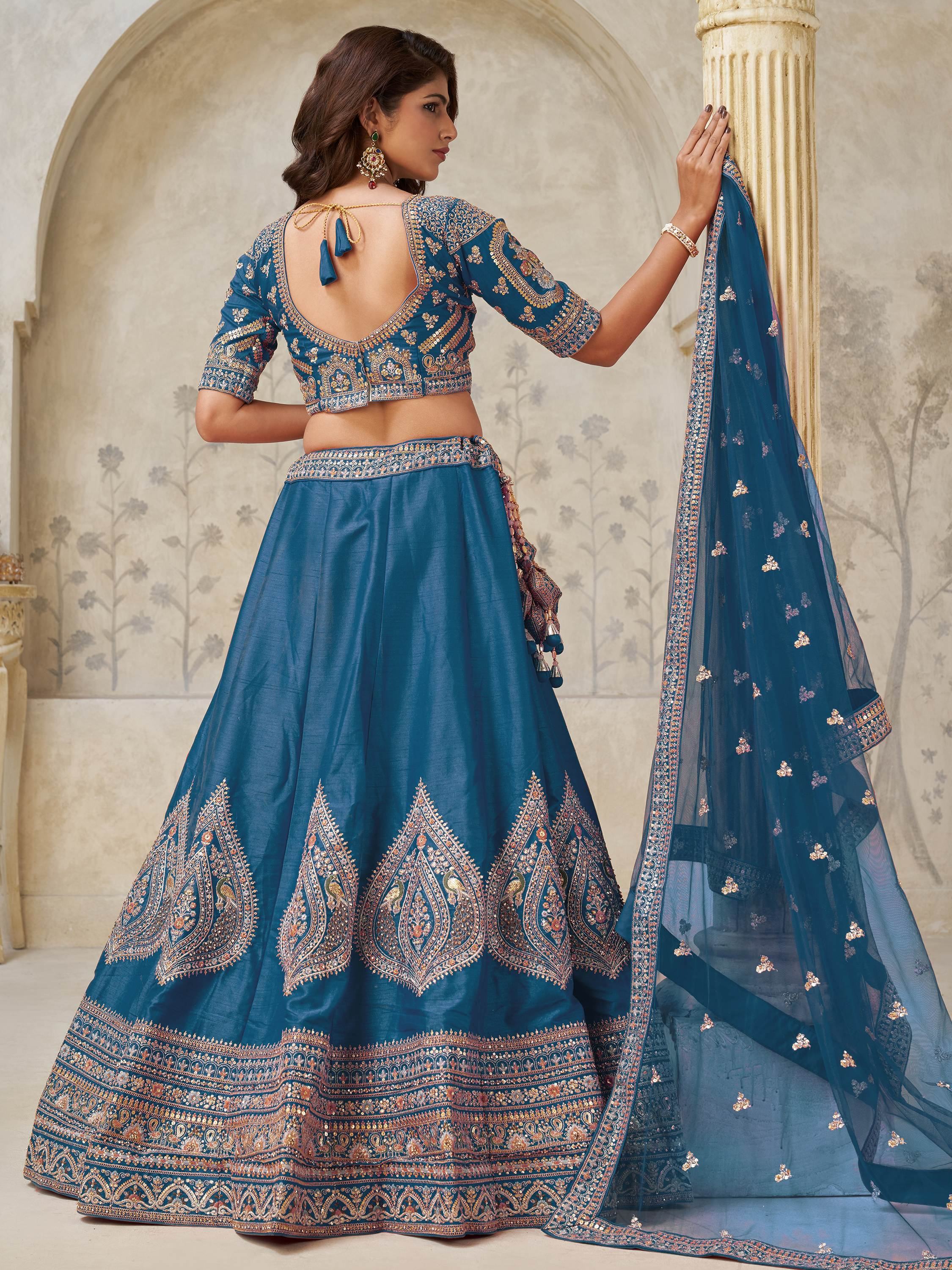 Teal Classy Dori Work Silk Wedding Wear Lehenga Choli With Dupatta for Women