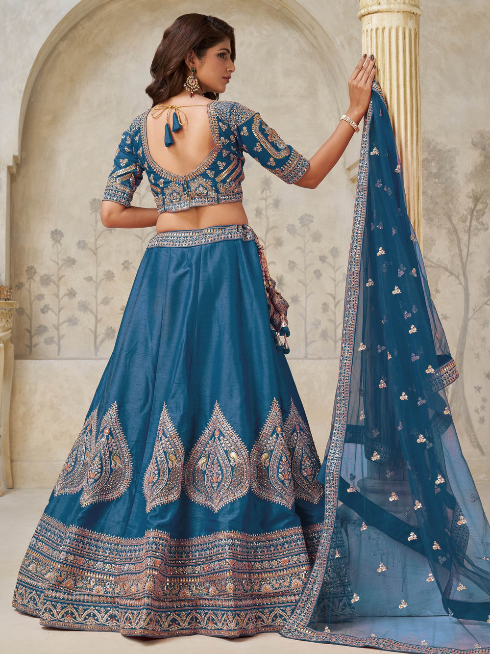 Teal Classy Dori Work Silk Wedding Wear Lehenga Choli With Dupatta for Women