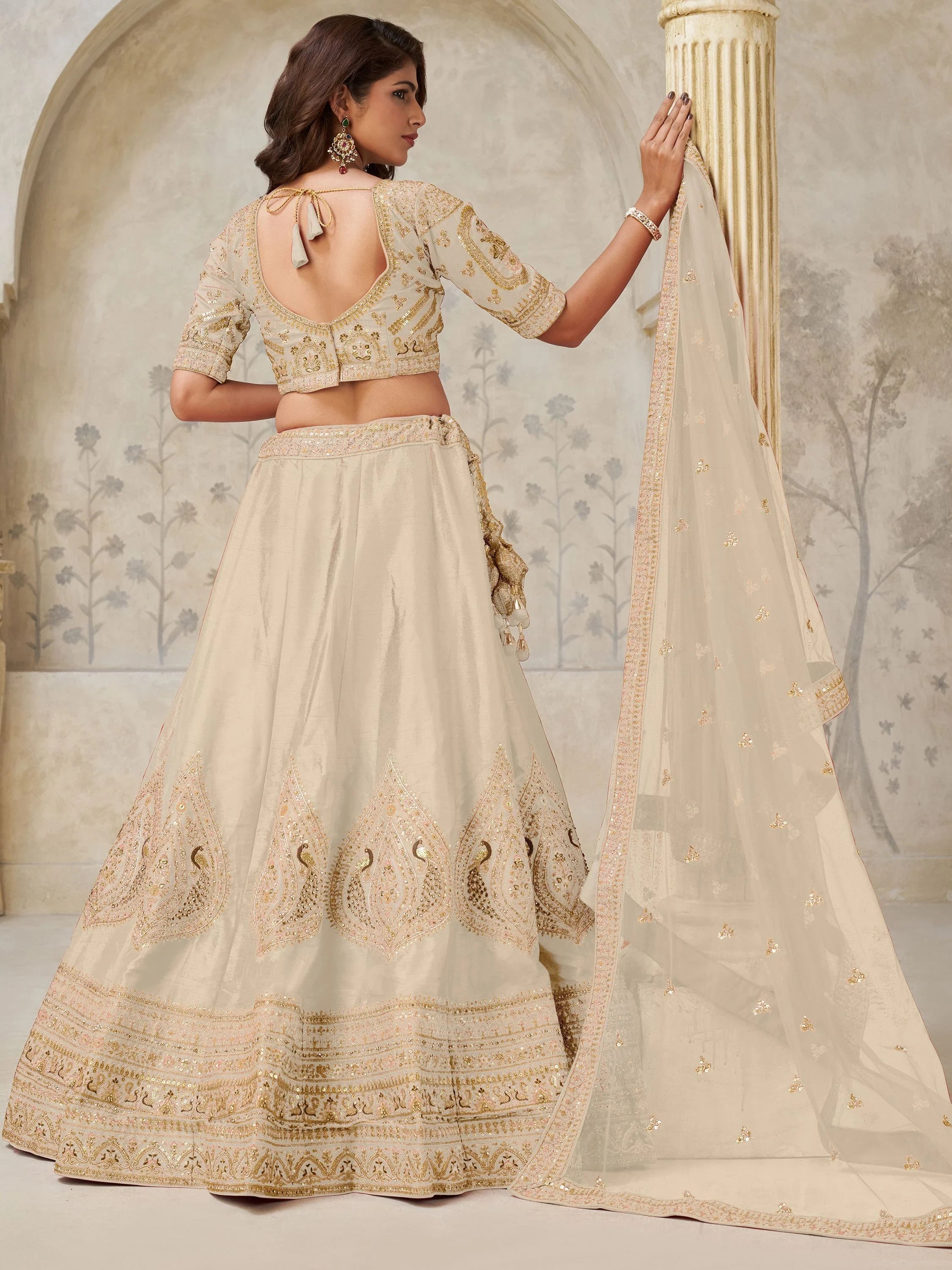 Beige Classy Dori Work Silk Wedding Wear Lehenga Choli With Dupatta for Women