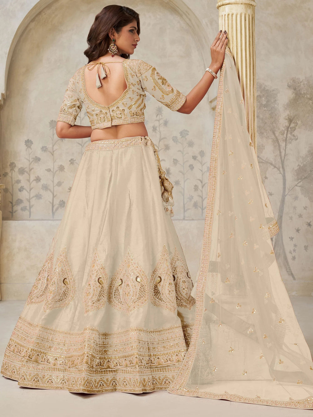 Beige Classy Dori Work Silk Wedding Wear Lehenga Choli With Dupatta for Women